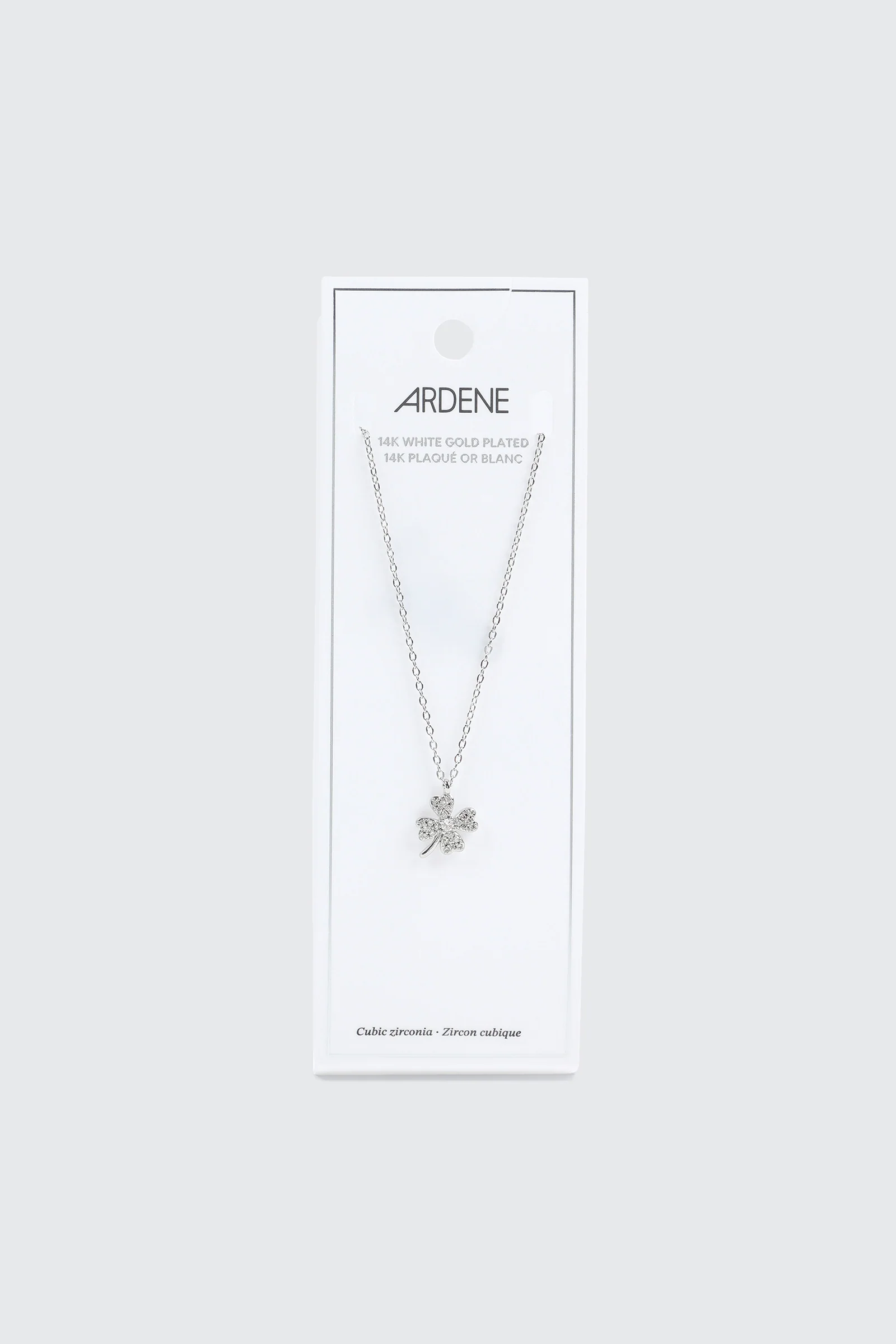 14K White Gold Plated Clover Pendant Necklace - Image 2