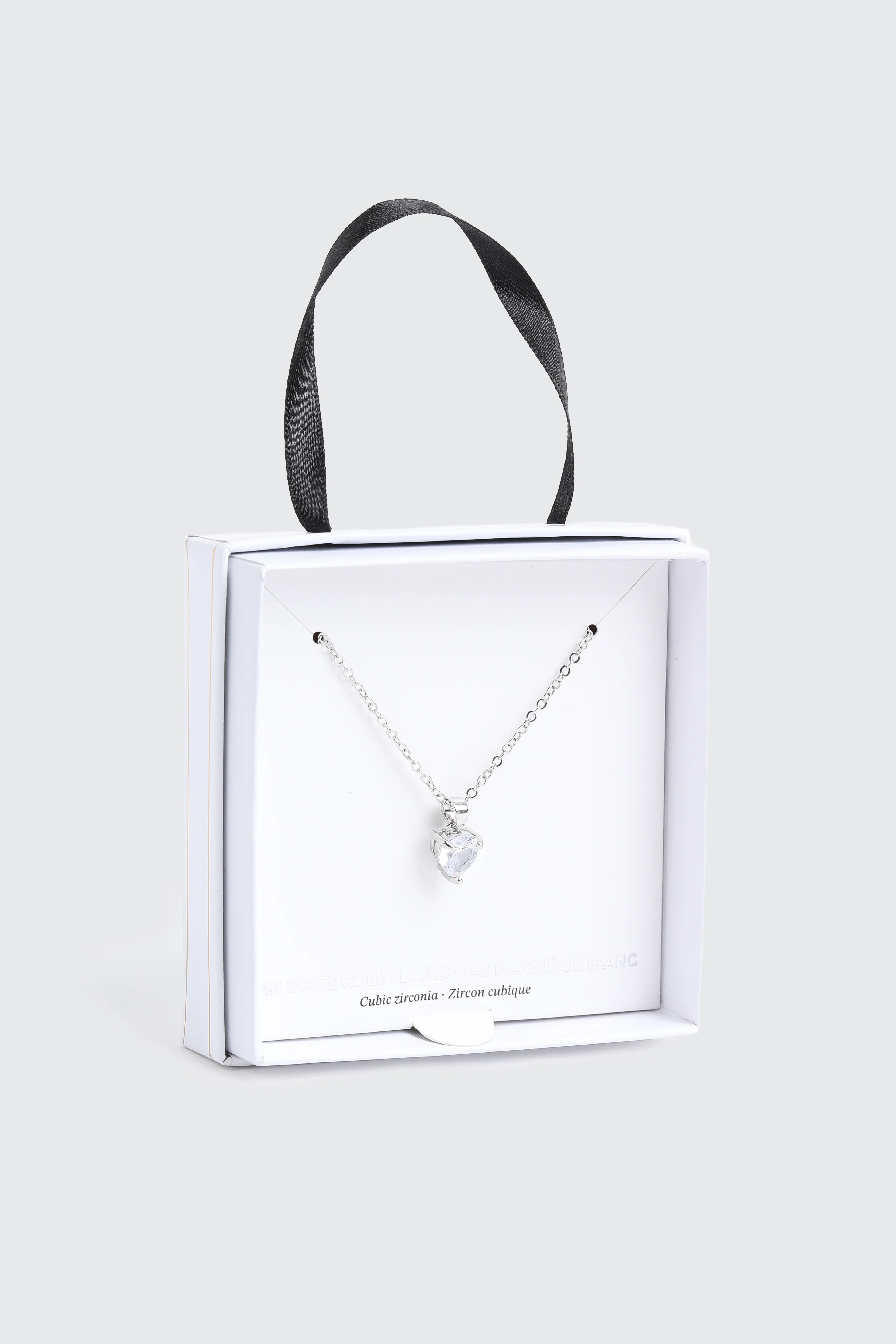 14K White Gold Plated Heart Necklace