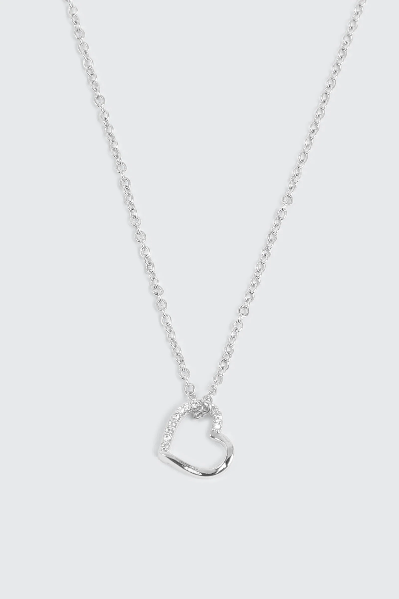 14K White Gold Plated Heart Necklace - Image 2