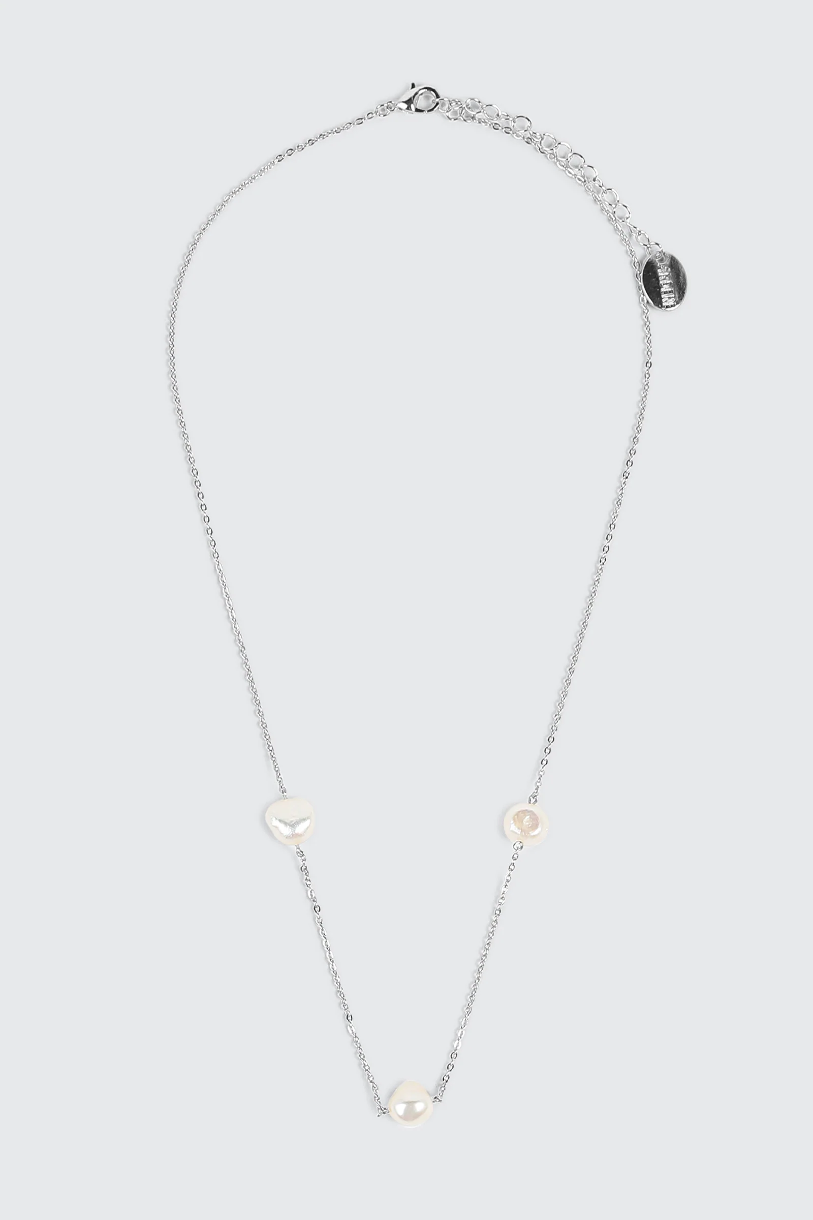 14K White Gold Plated Pearl Necklace