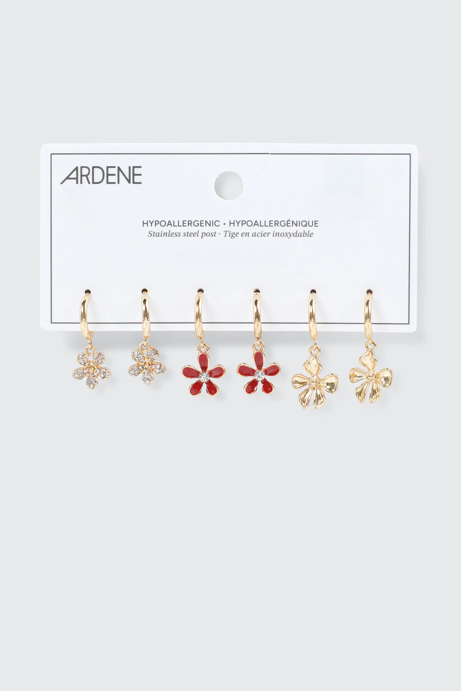 3-Pack Flower Charm Hoop Earrings - Image 2