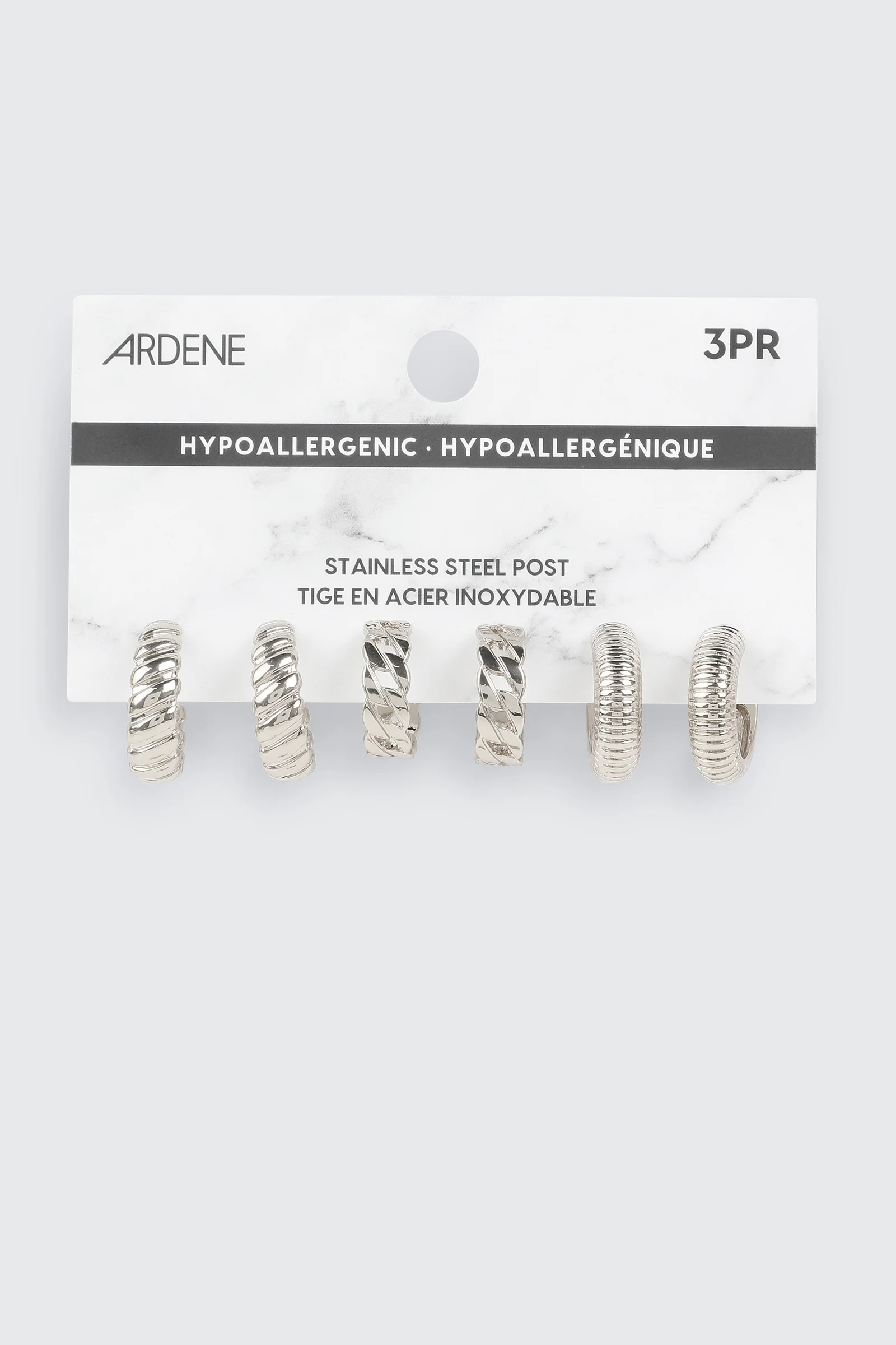 3-Pack Textured Hoop Earrings - Image 2
