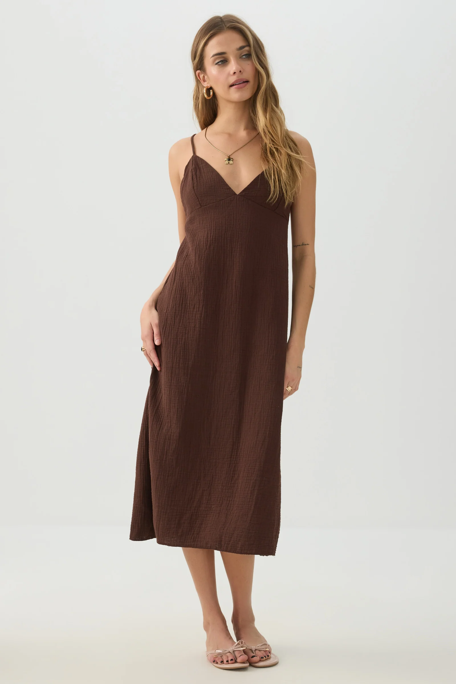 Airy V Neck Midi Dress