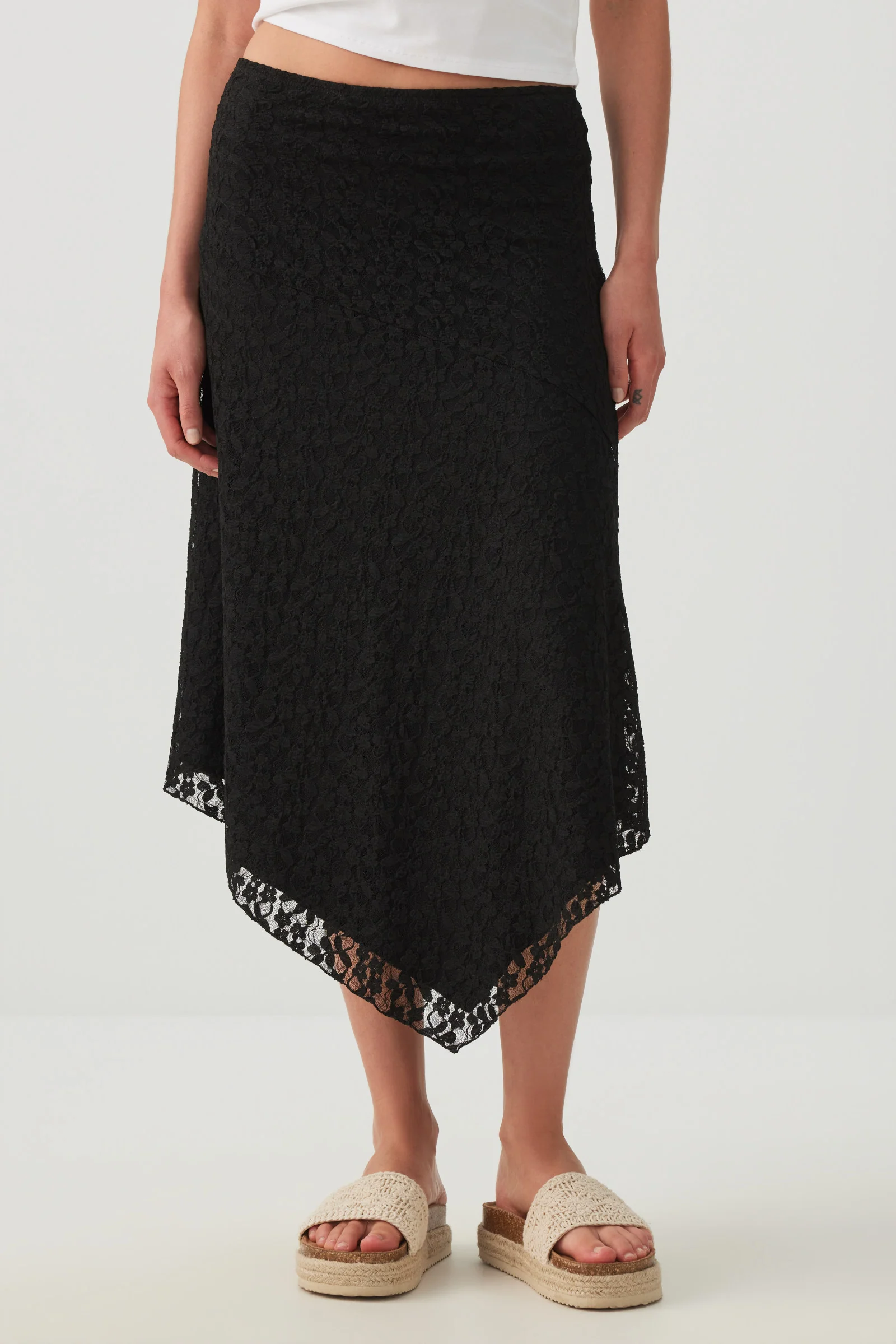 Asymmetrical Lace Midi Skirt - Image 2