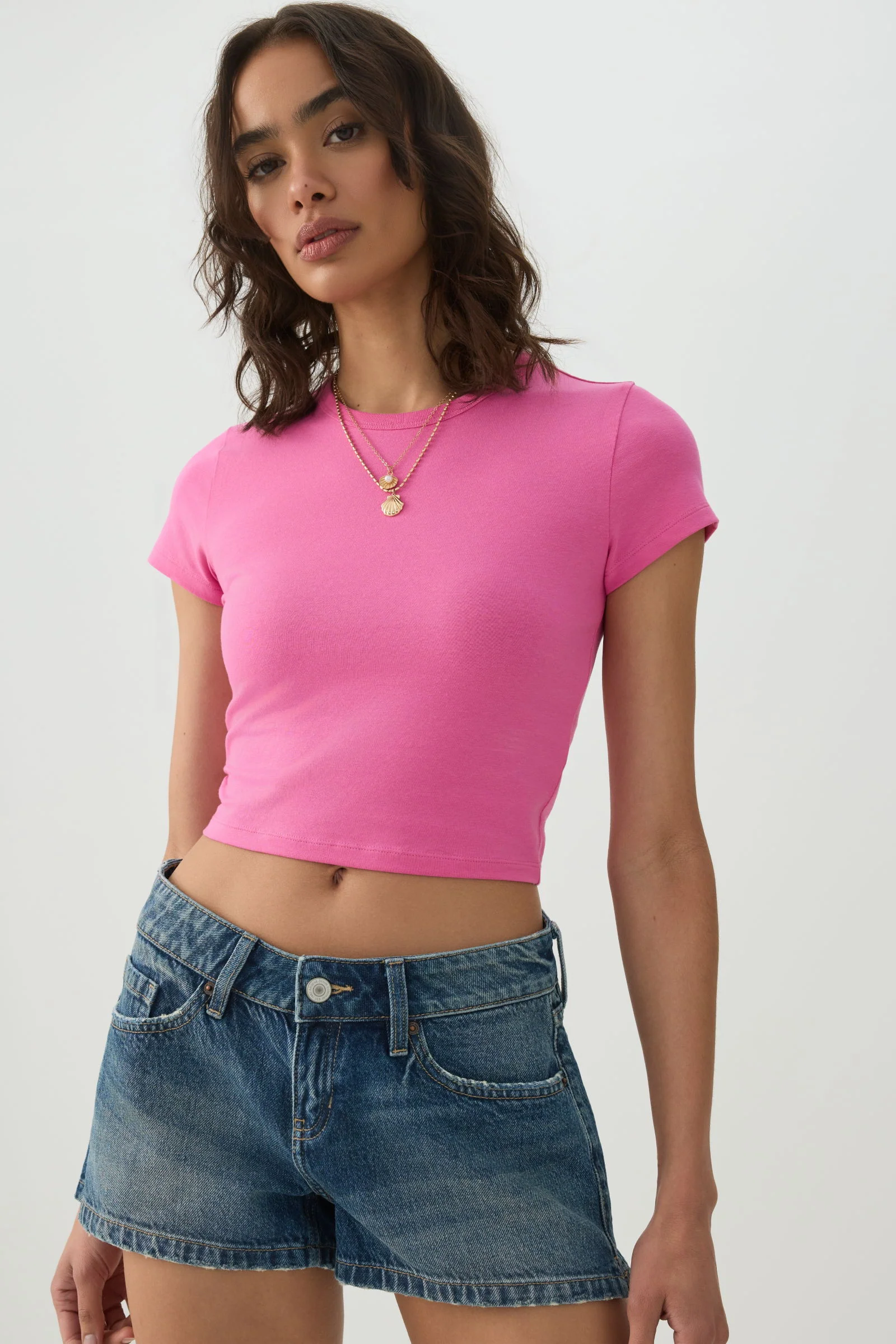 Basic Cropped Crew Neck T Shirt - Image 2