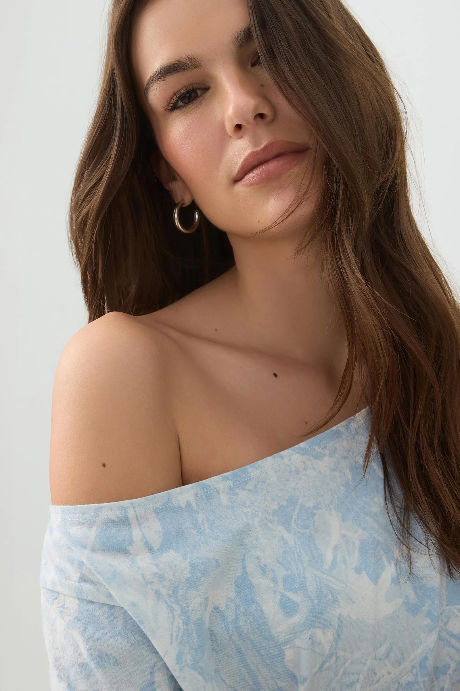 Blue Camouflage Off Shoulder T-Shirt - Image 2