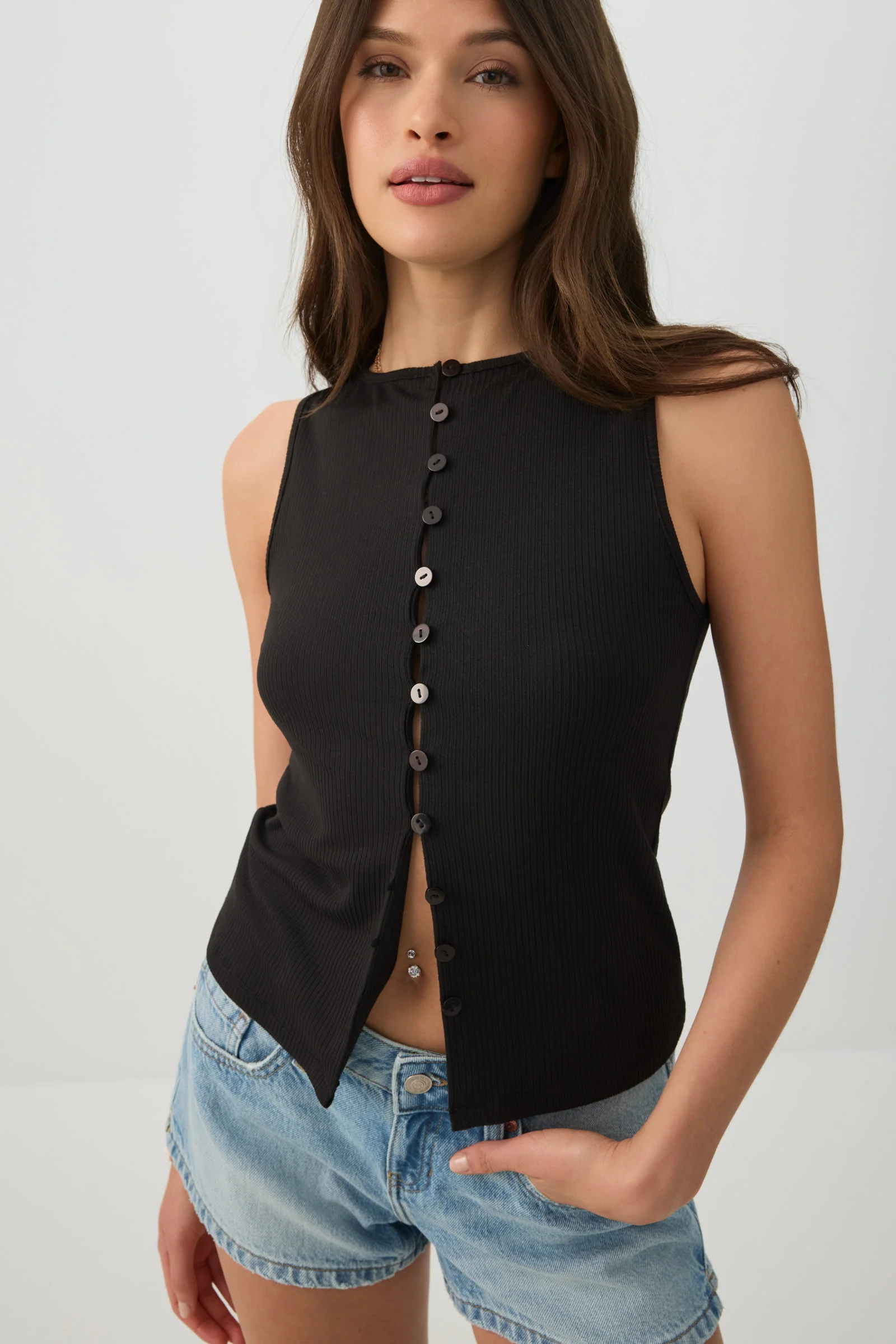 Button Front Rib Tank Top - Image 3