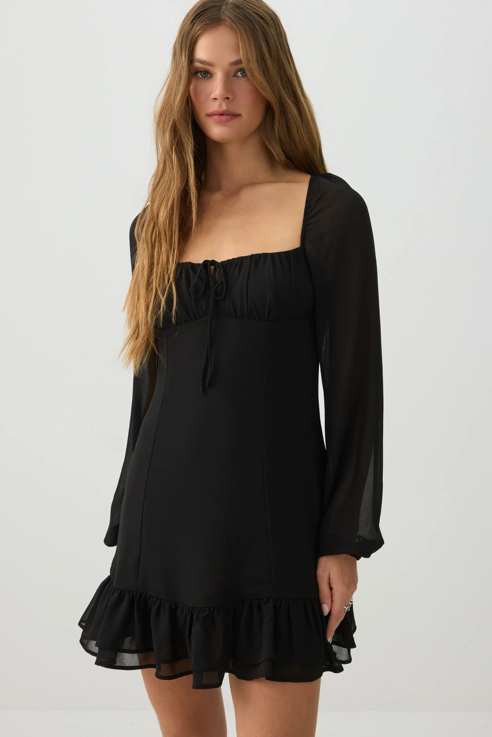 Chiffon Long Sleeve Mini Dress - Image 2