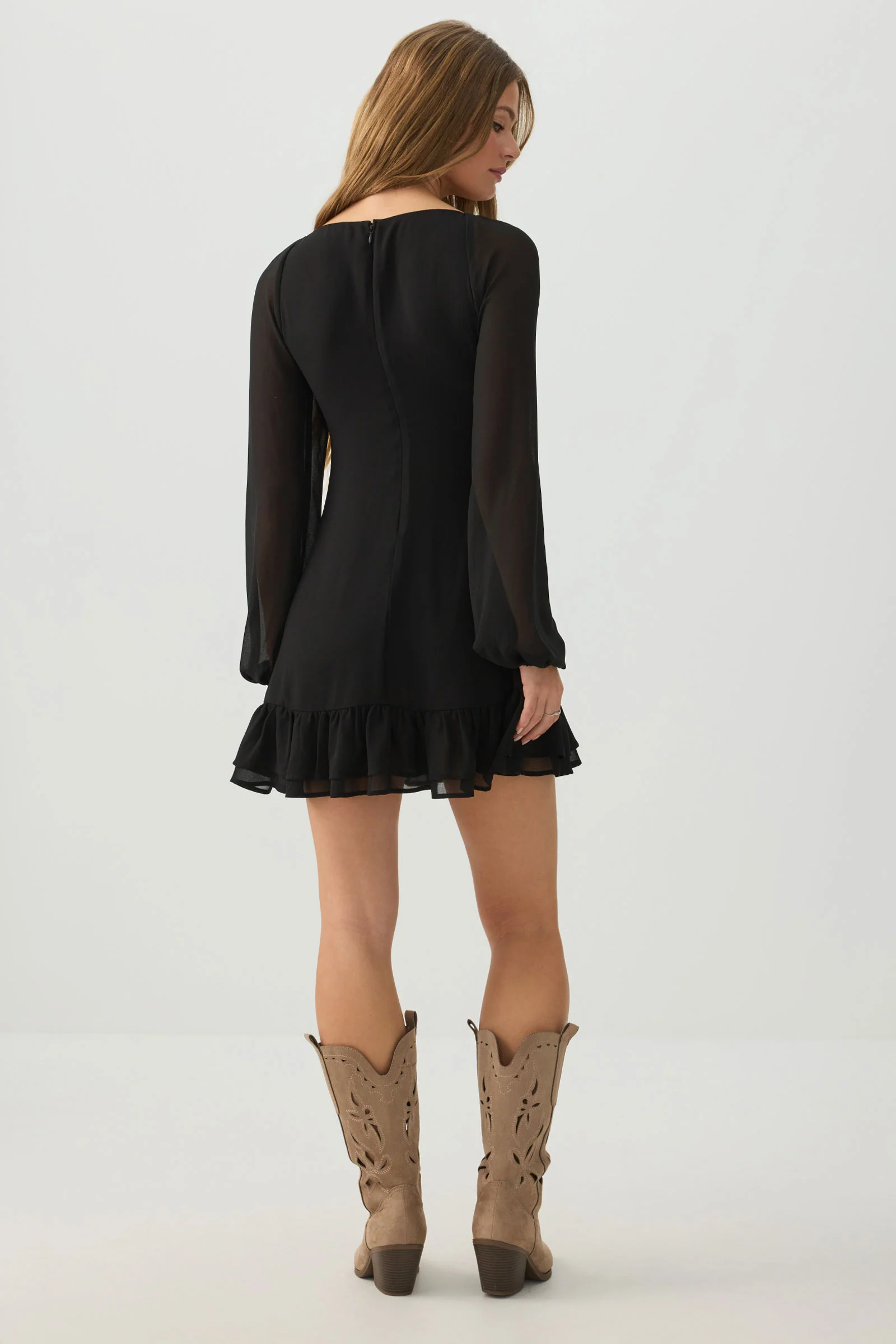 Chiffon Long Sleeve Mini Dress - Image 4
