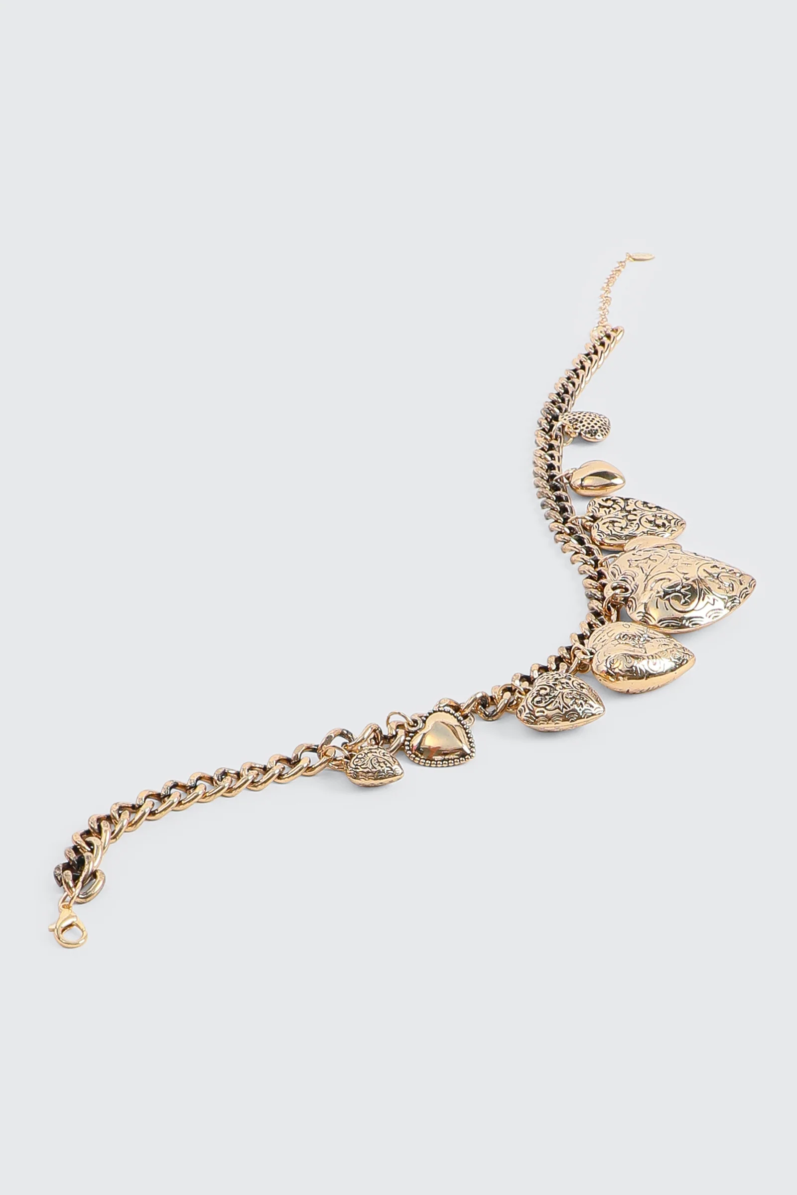 Chunky Chain Necklace with Heart Pendants - Image 2