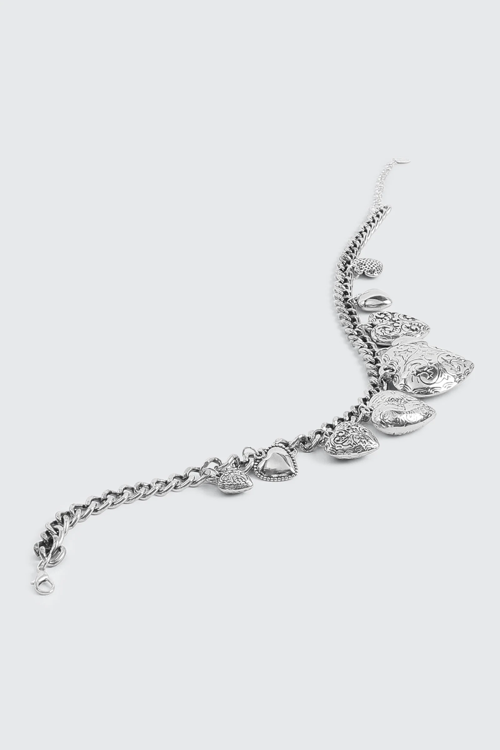 Chunky Chain Necklace with Heart Pendants - Image 2