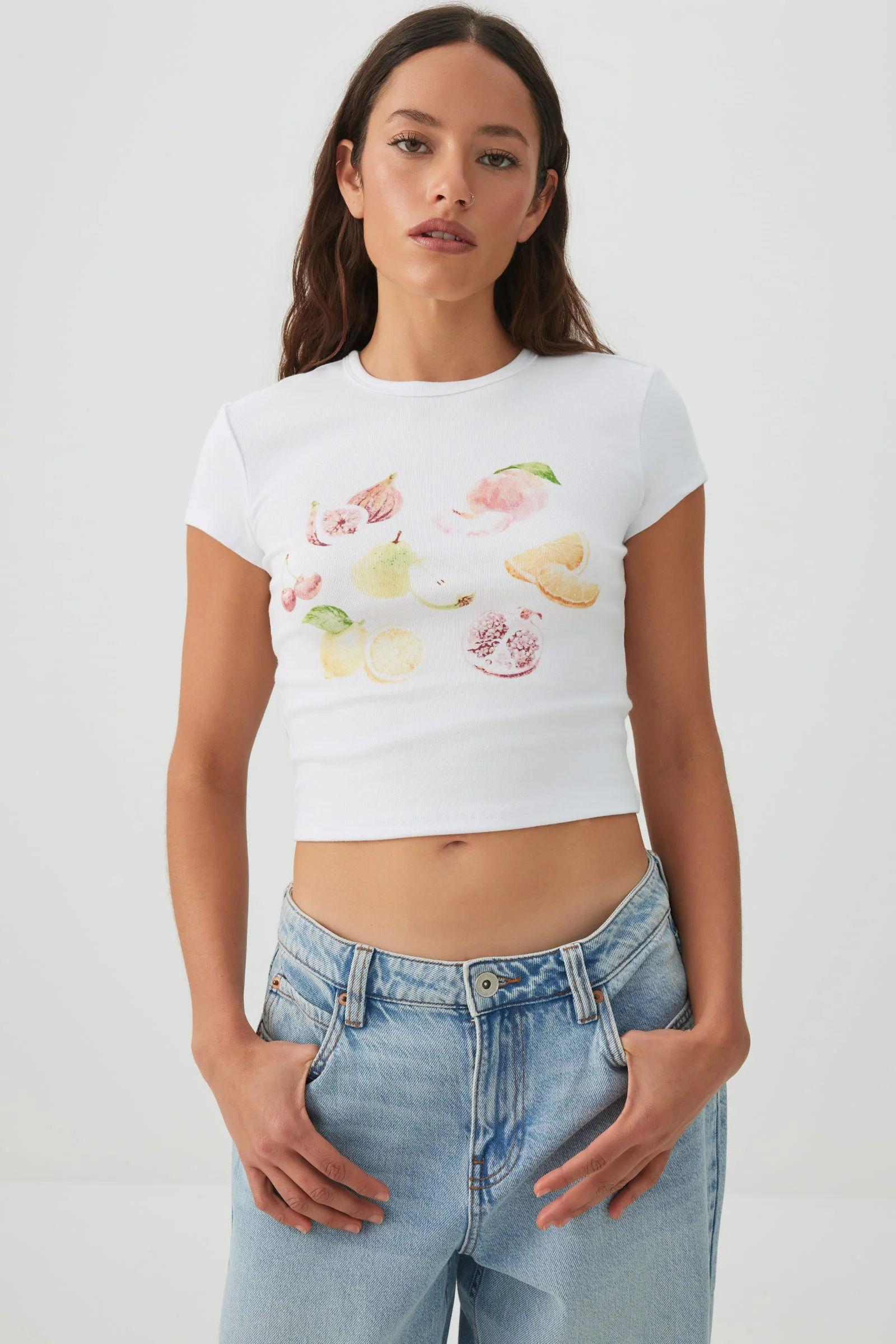 Cotton Blend Ribbed Crop T-Shirt - Image 2