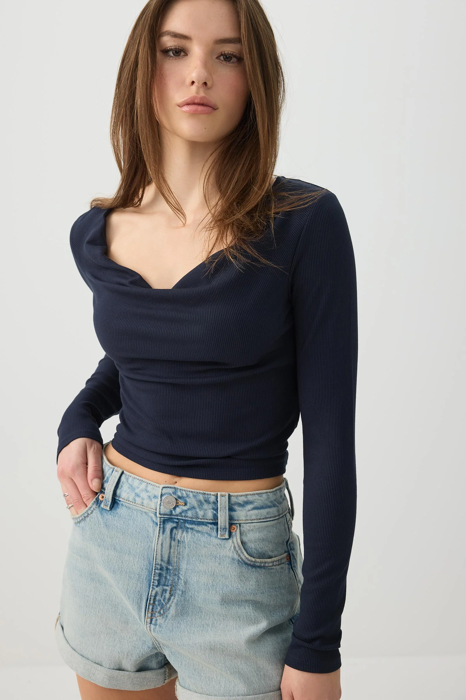 Cowl Neck Long Sleeve Top