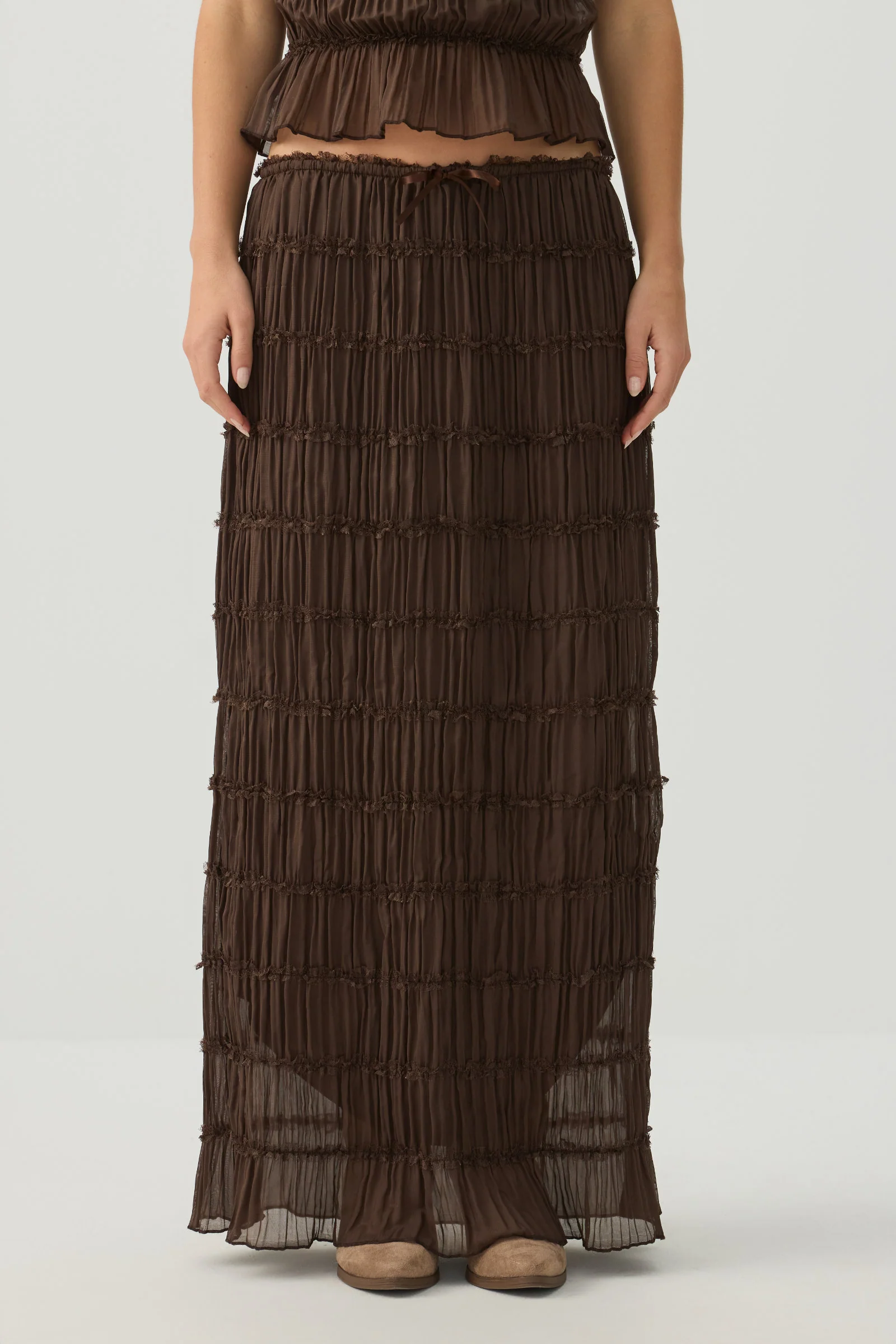 Crinkled Chiffon Tiered Maxi Skirt - Image 2