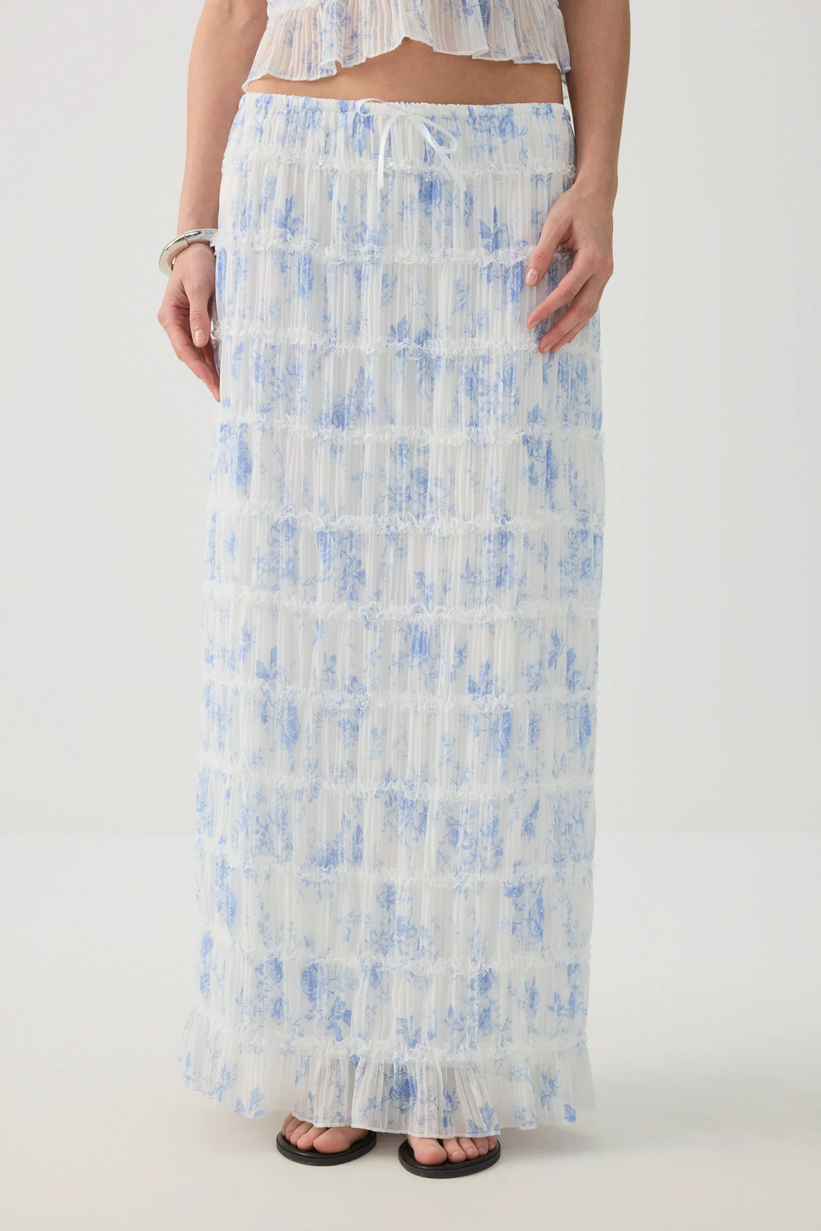 Crinkled Chiffon Tiered Maxi Skirt - Image 2