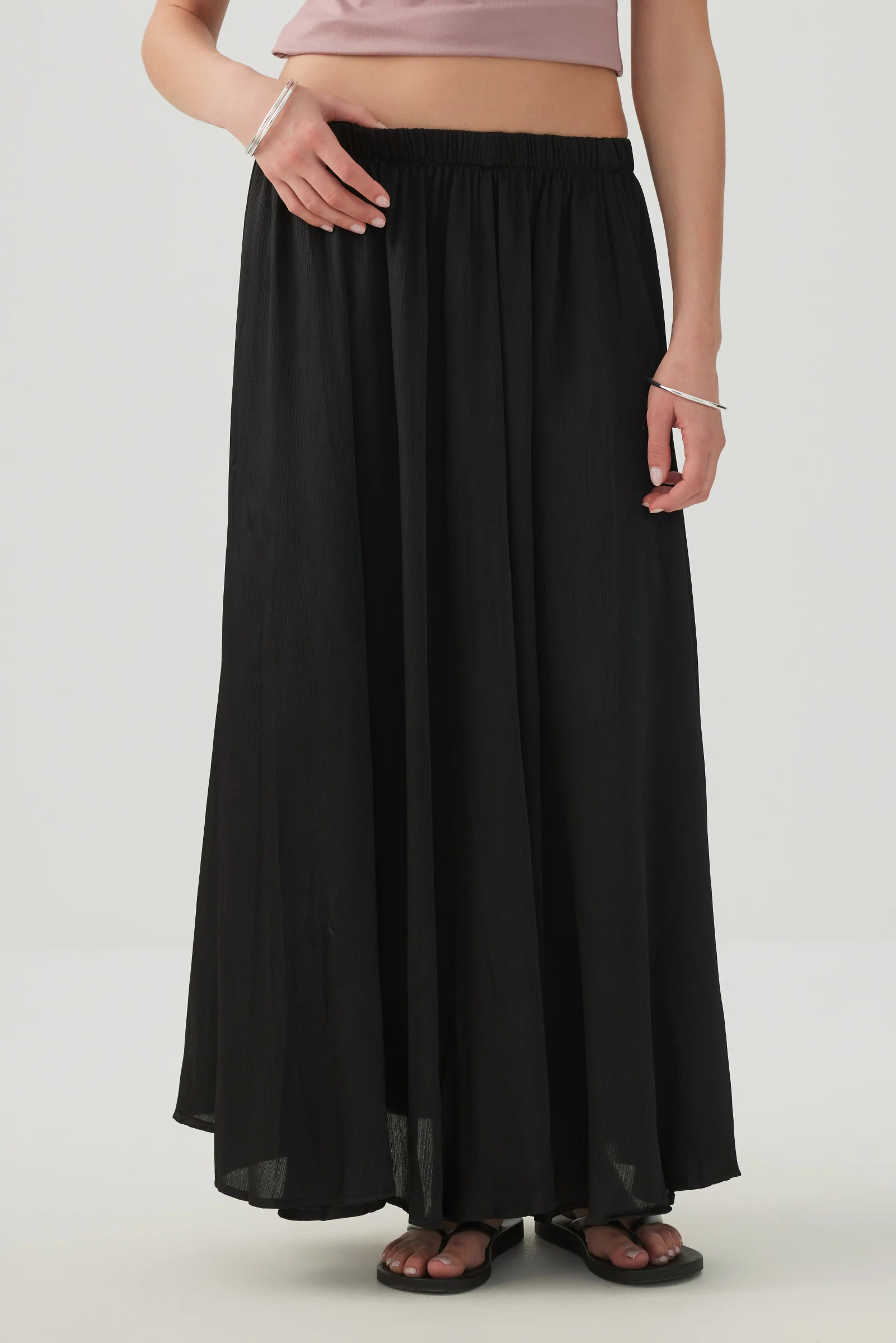 Crinkled Satin Maxi Pleated Skirt - Image 2