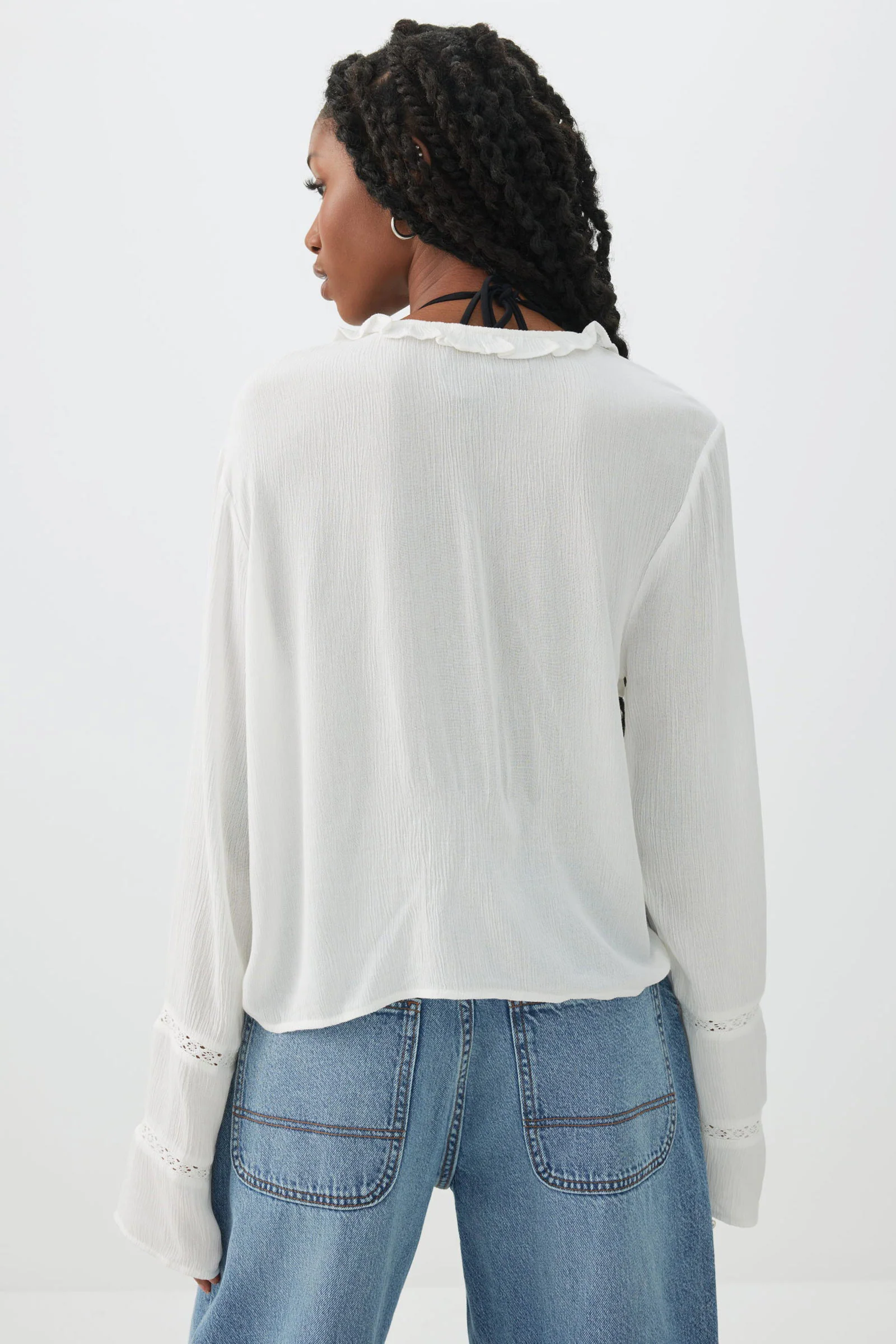 Crinkled Tie Front Blouse with Ruffles - Image 5