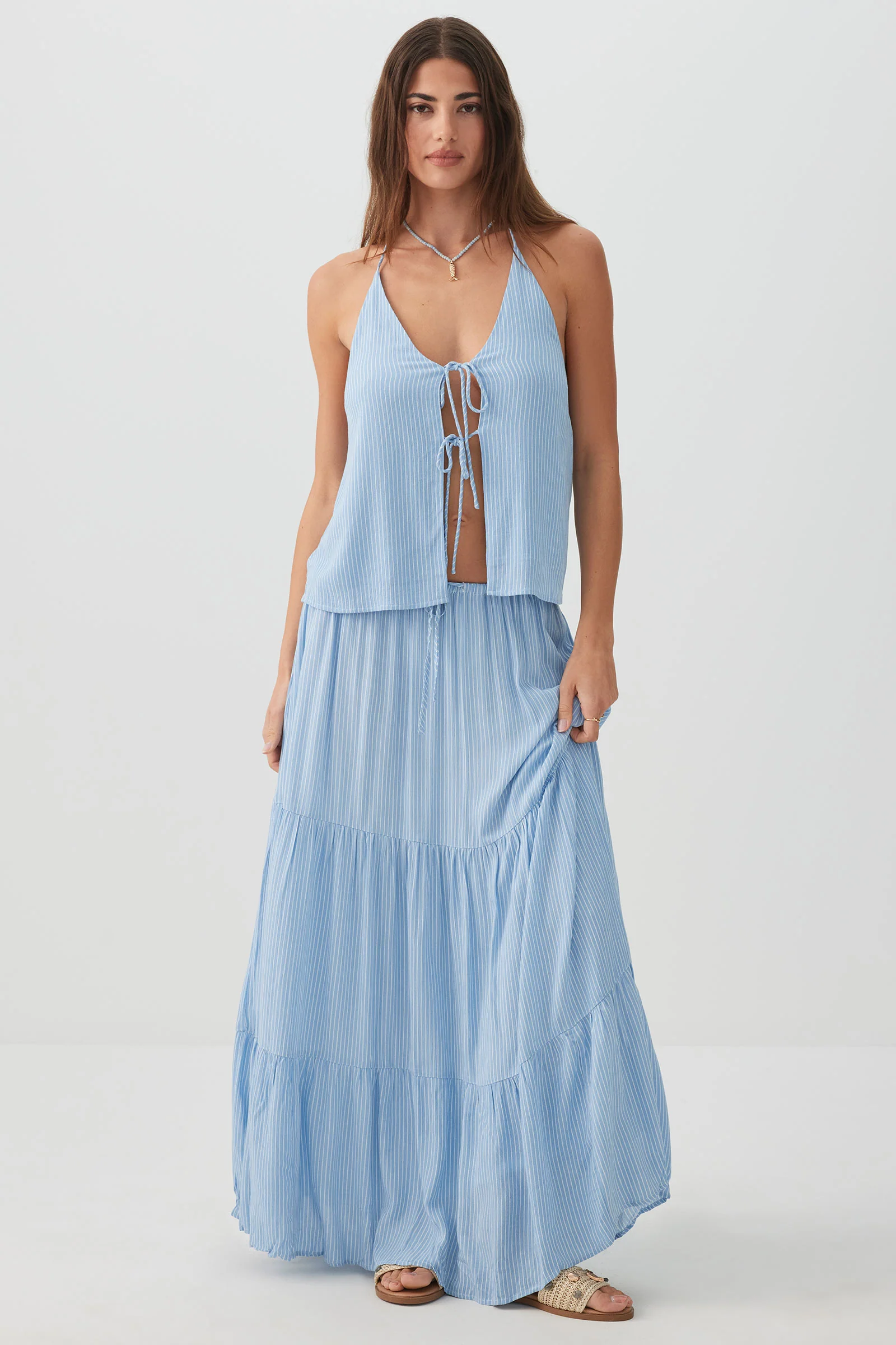 Crinkled Tie Front Tank Top - Image 3