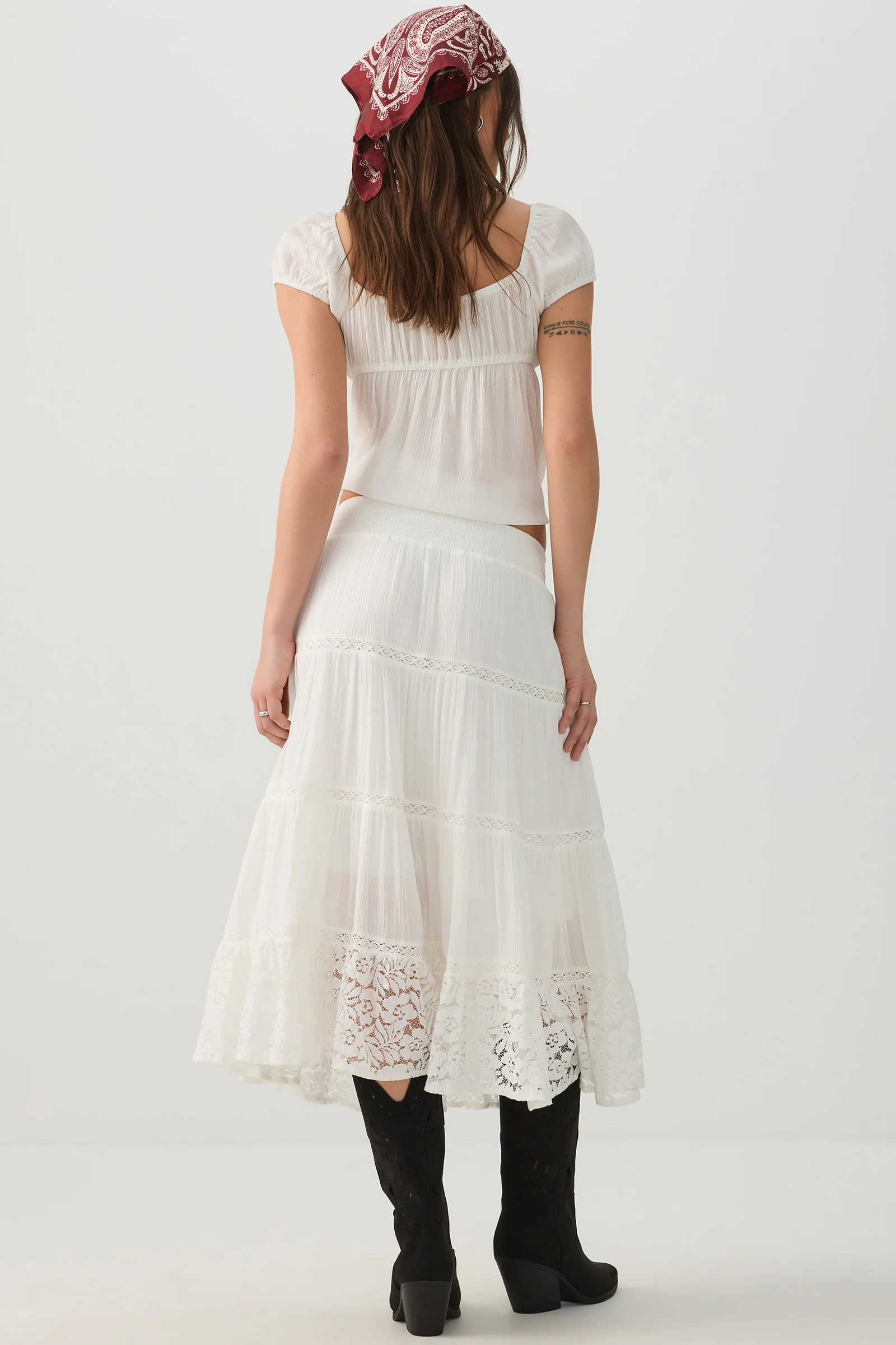 Crochet Trim Tiered Midi Skirt - Image 4