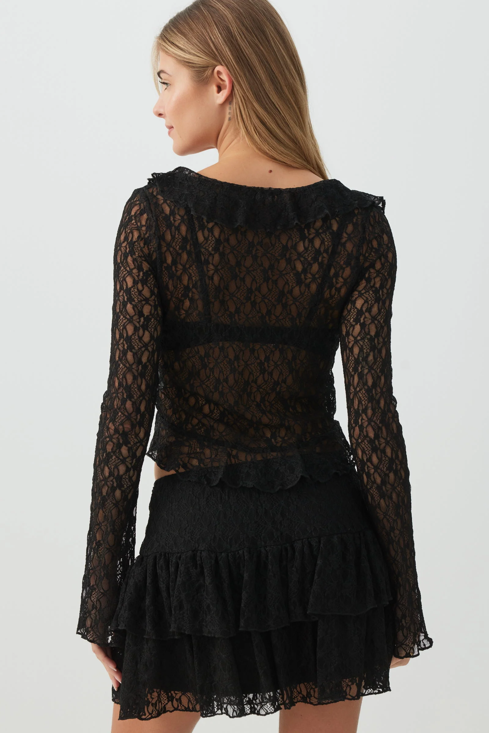 Crop Lace Cardigan with Frills - Image 4
