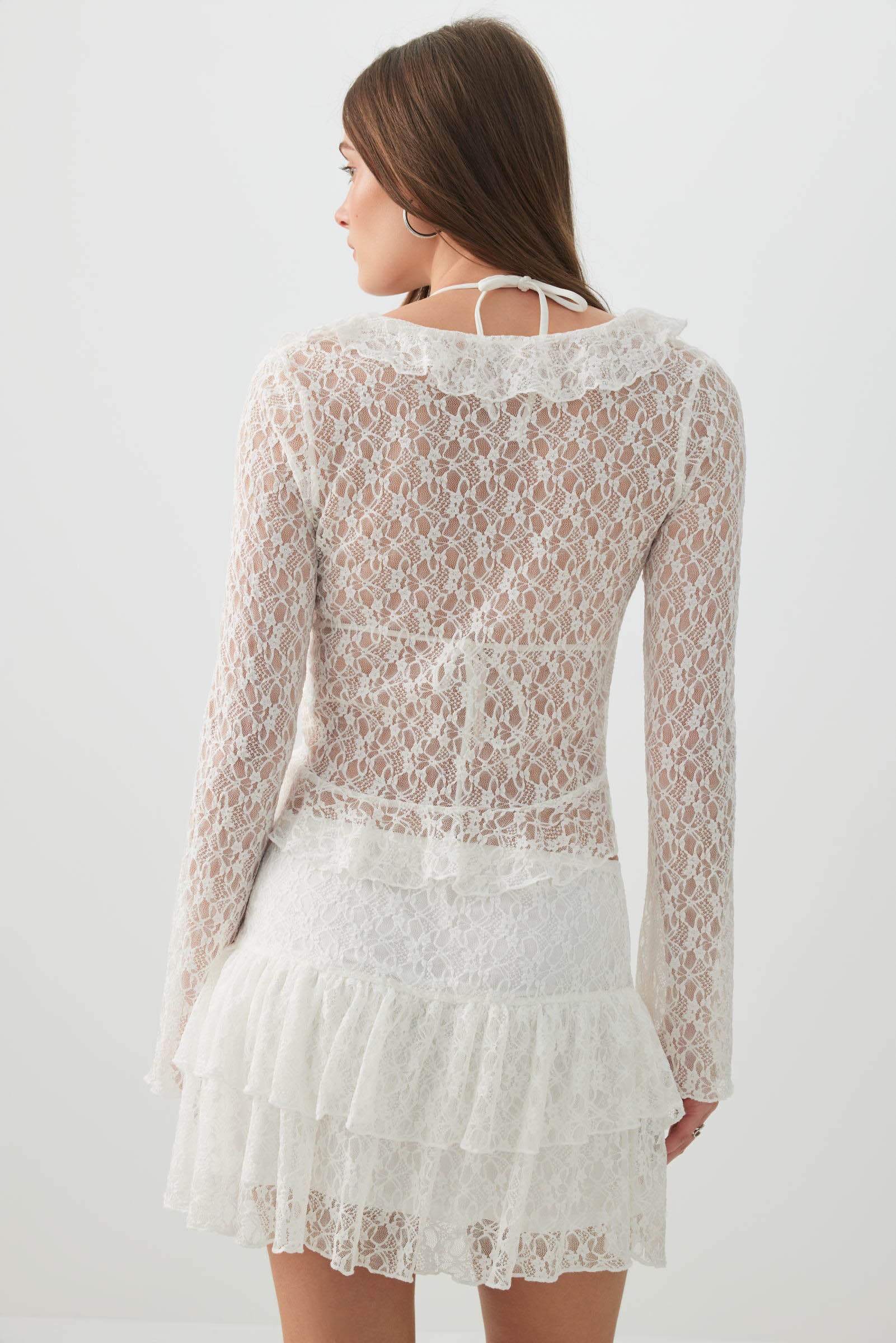 Crop Lace Cardigan with Frills - Image 4