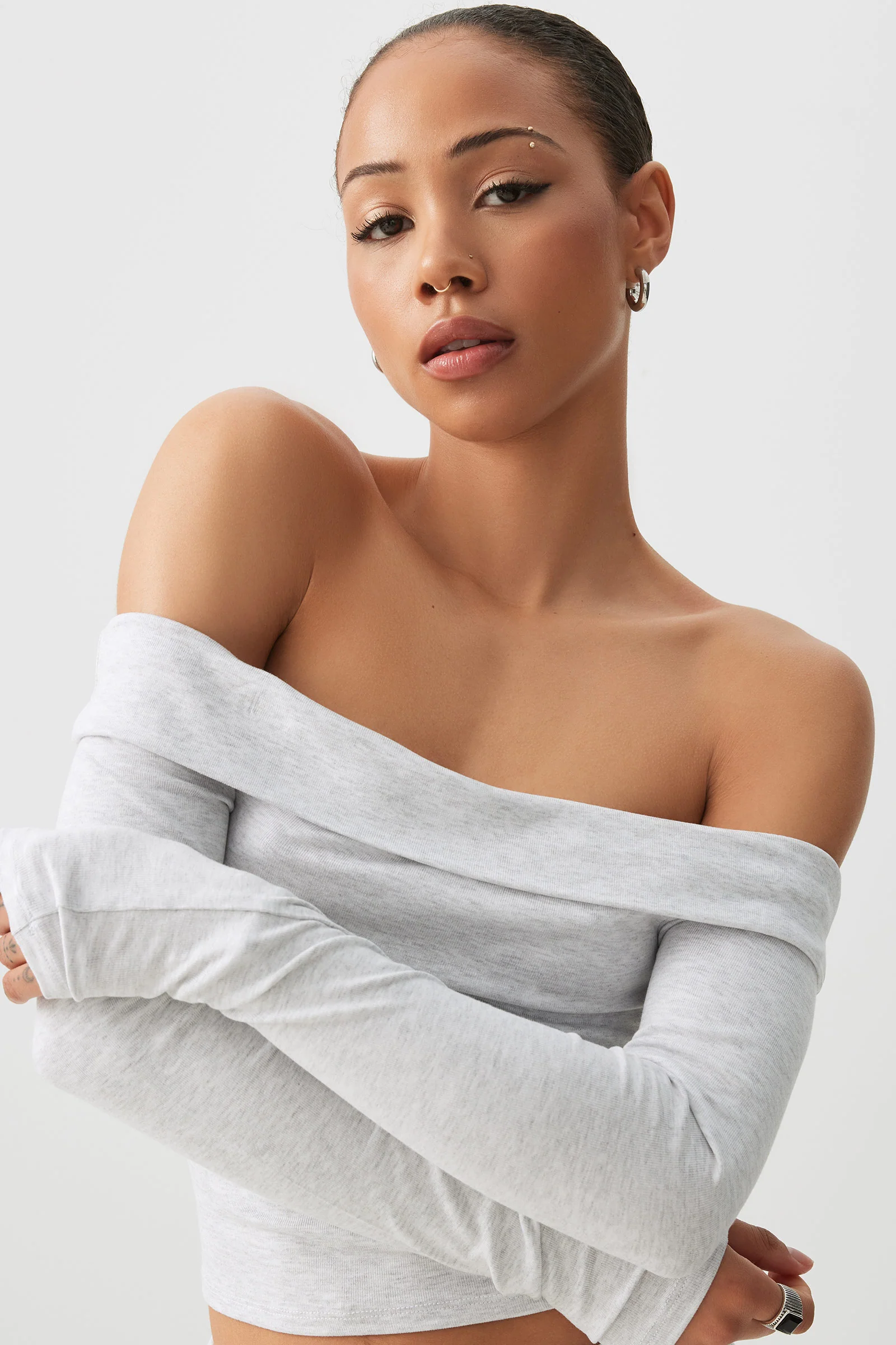 Crop Off Shoulder Long Sleeve Top - Image 2