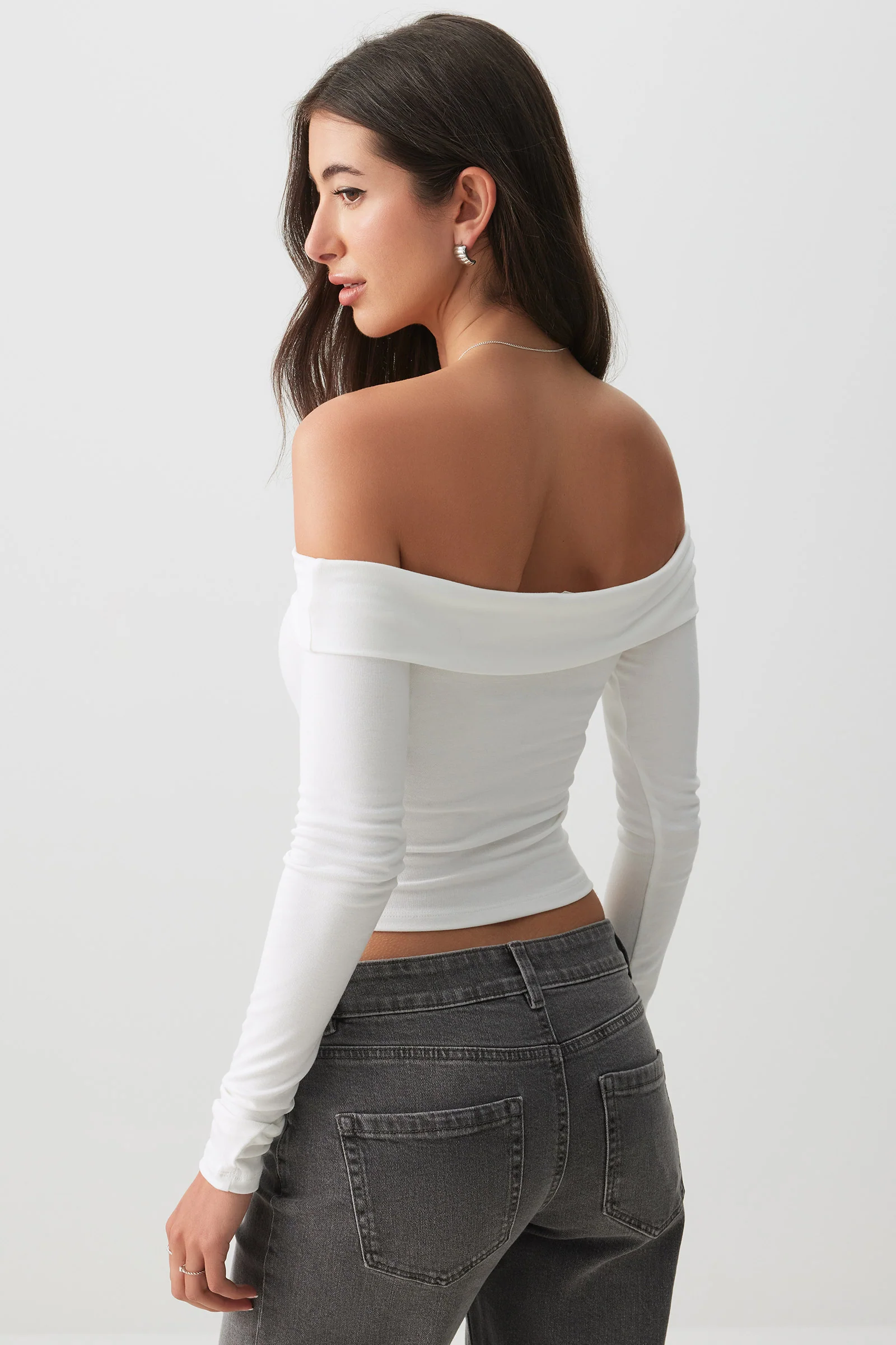 Crop Off Shoulder Long Sleeve Top - Image 4