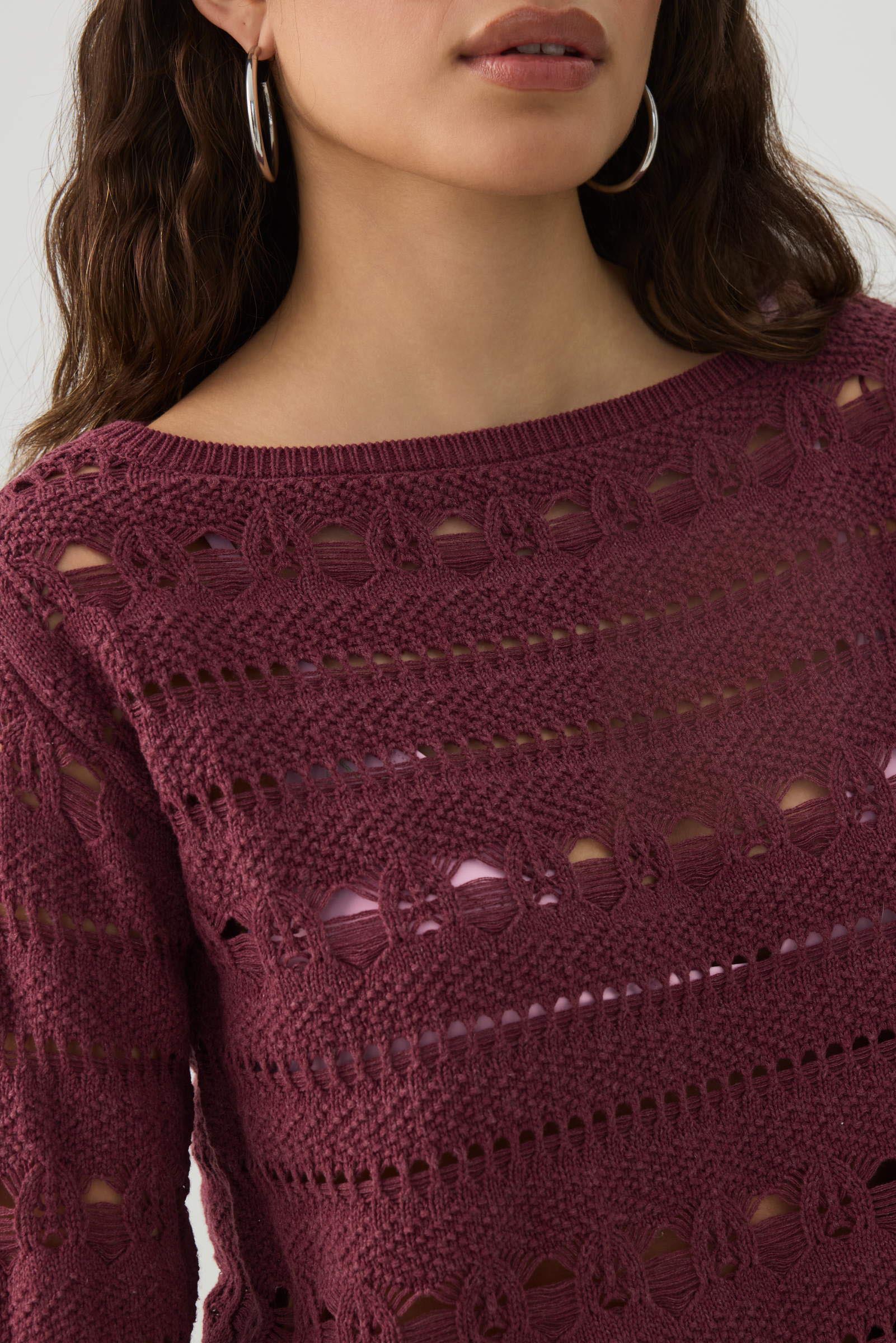 Crop Open Stitch Boat Neck Sweater - Image 3