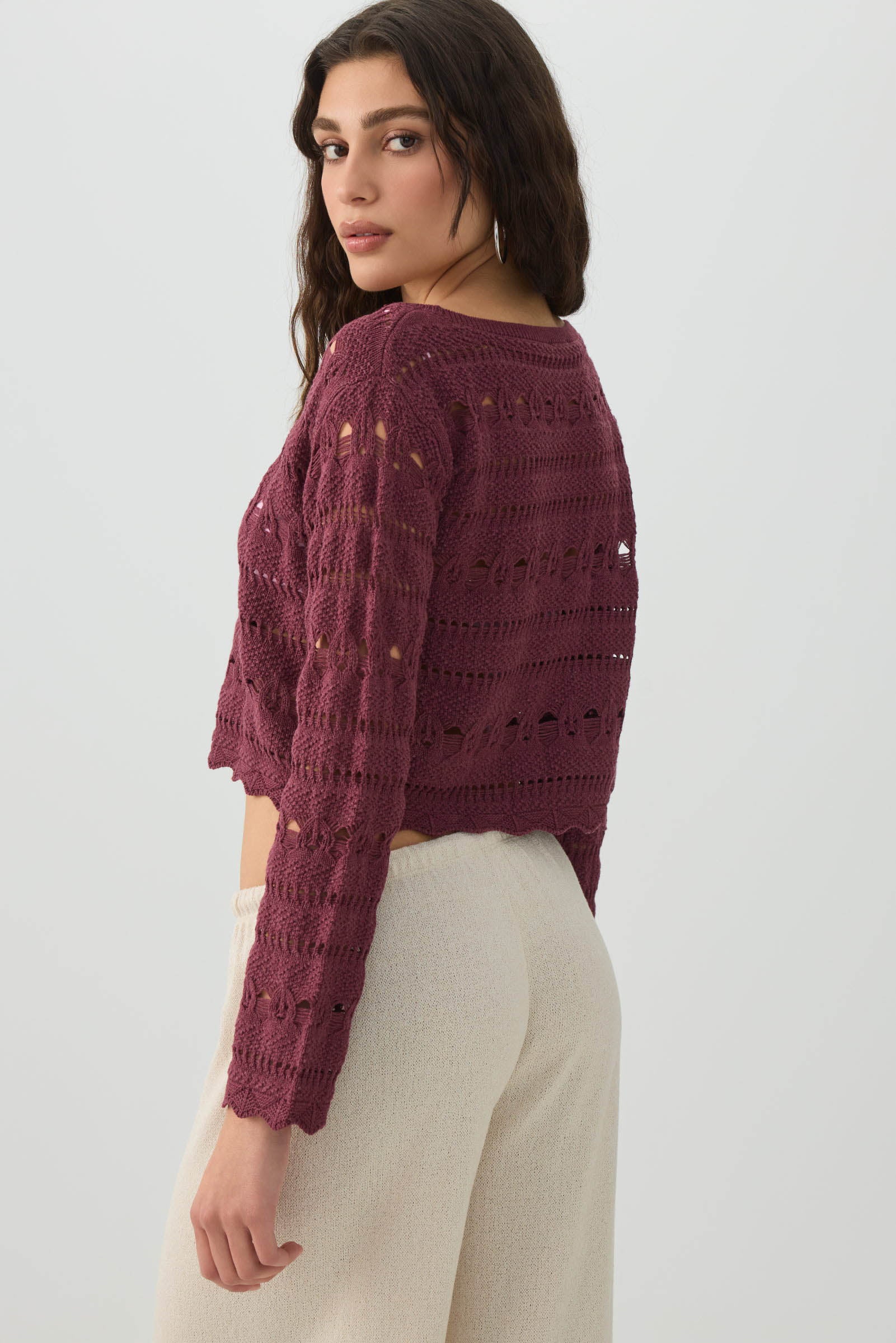 Crop Open Stitch Boat Neck Sweater - Image 4