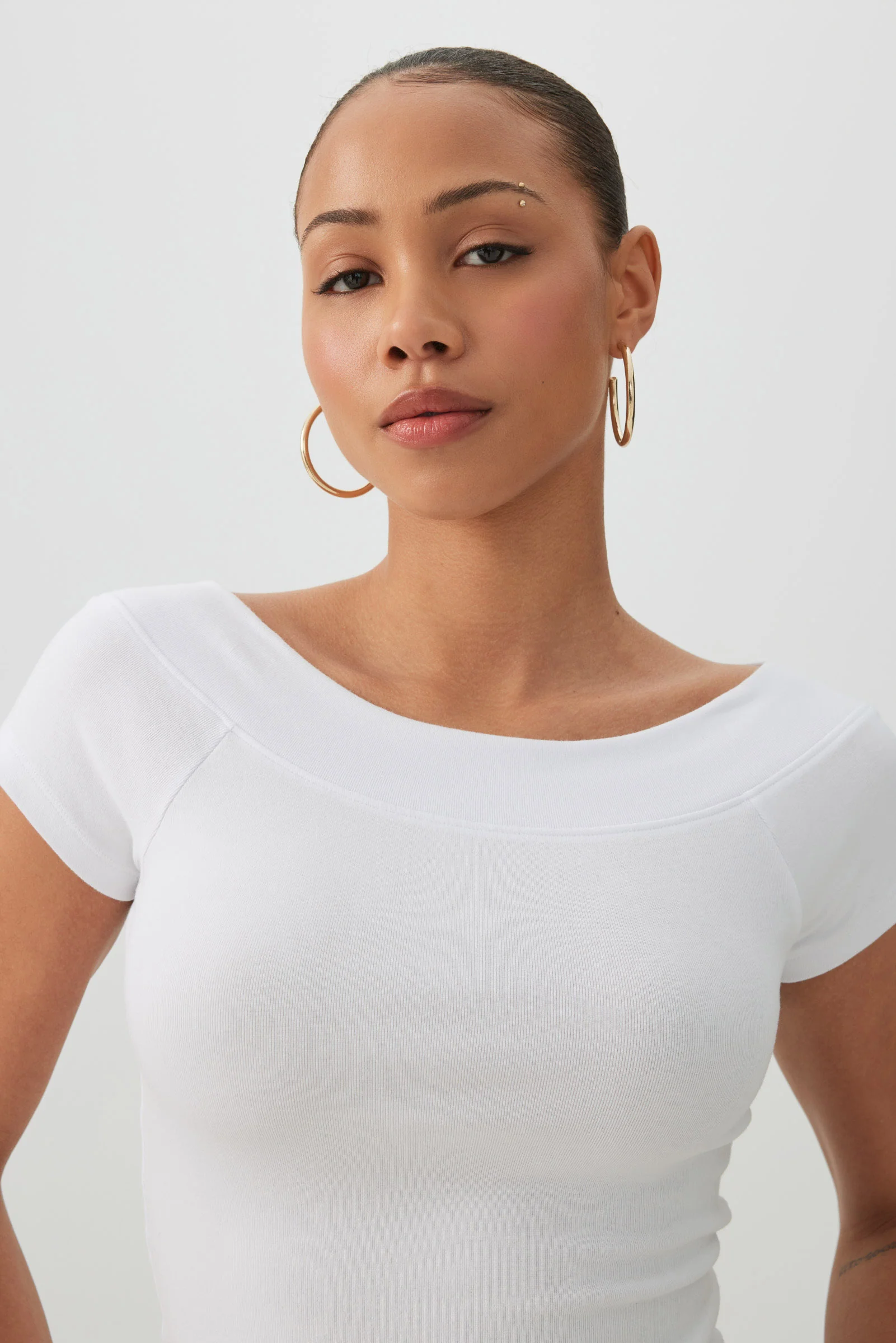 Cropped Boat Neck Rib T-Shirt - Image 2