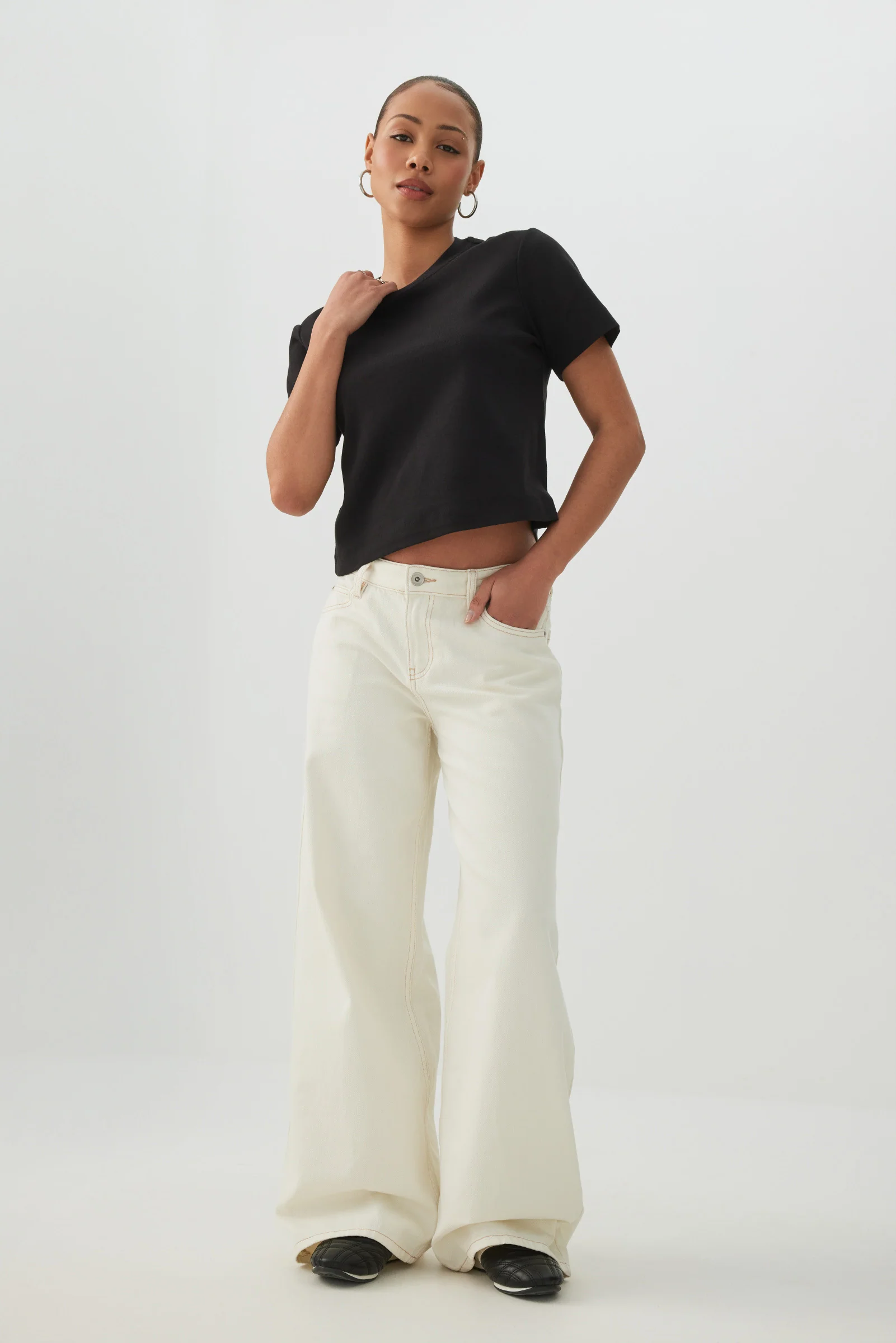 Cropped Boxy Crew Neck T-Shirt - Image 3