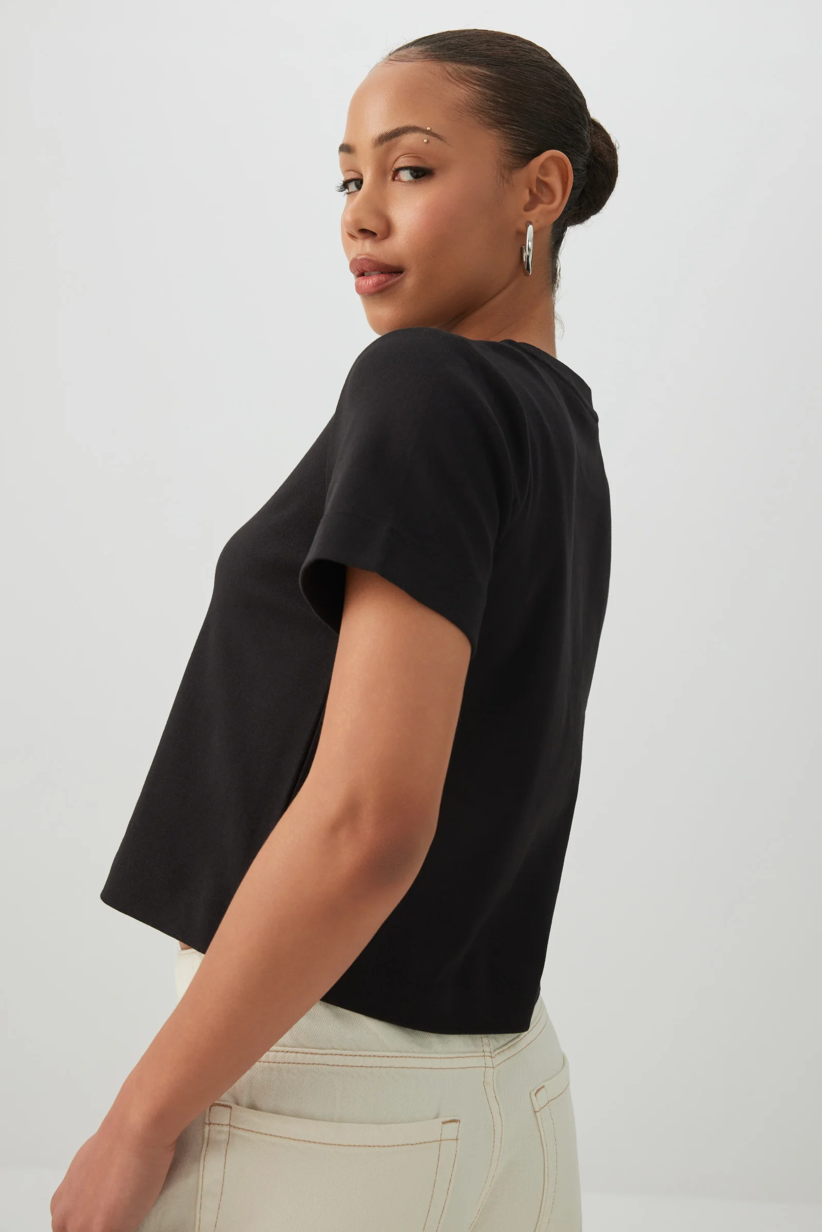 Cropped Boxy Crew Neck T-Shirt - Image 4