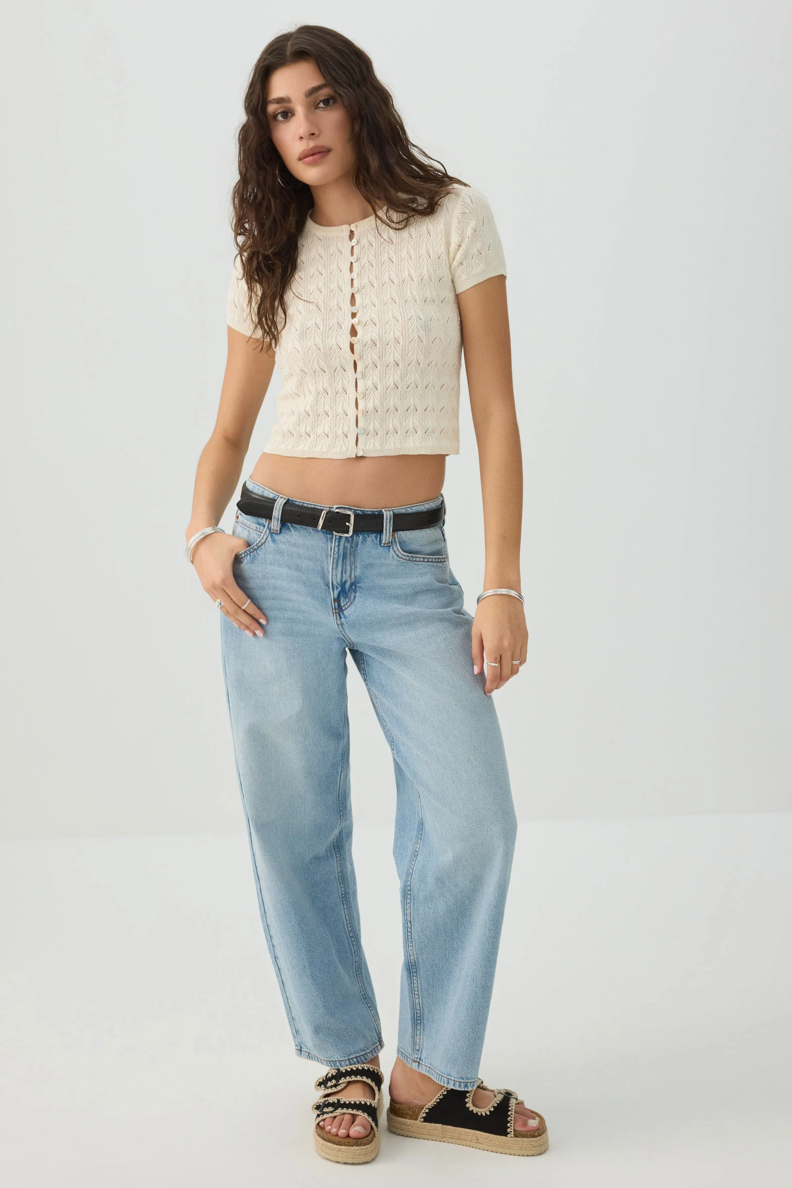 Cropped Open Stitch Sweater - Image 3