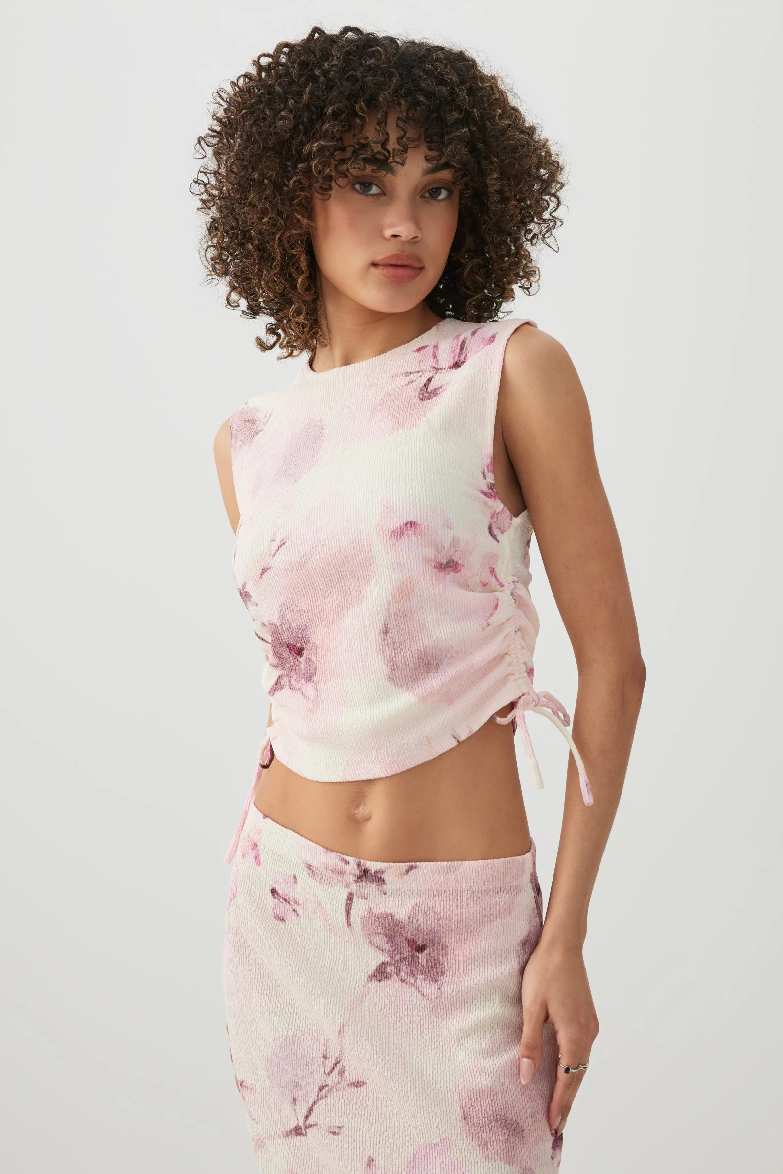 Cropped Tank Top with Side Shirring