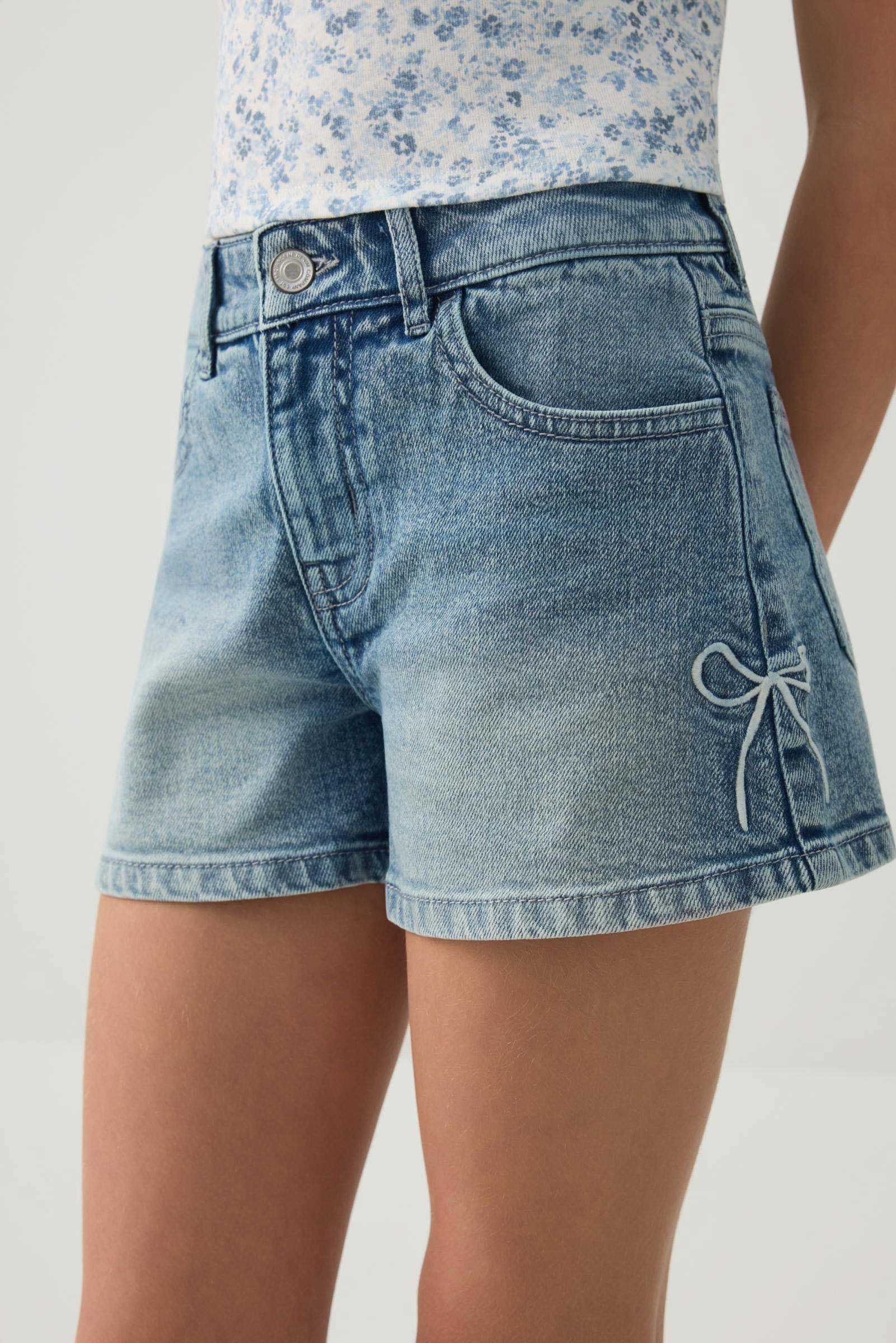 Denim Shorts with Bow Details - Image 2