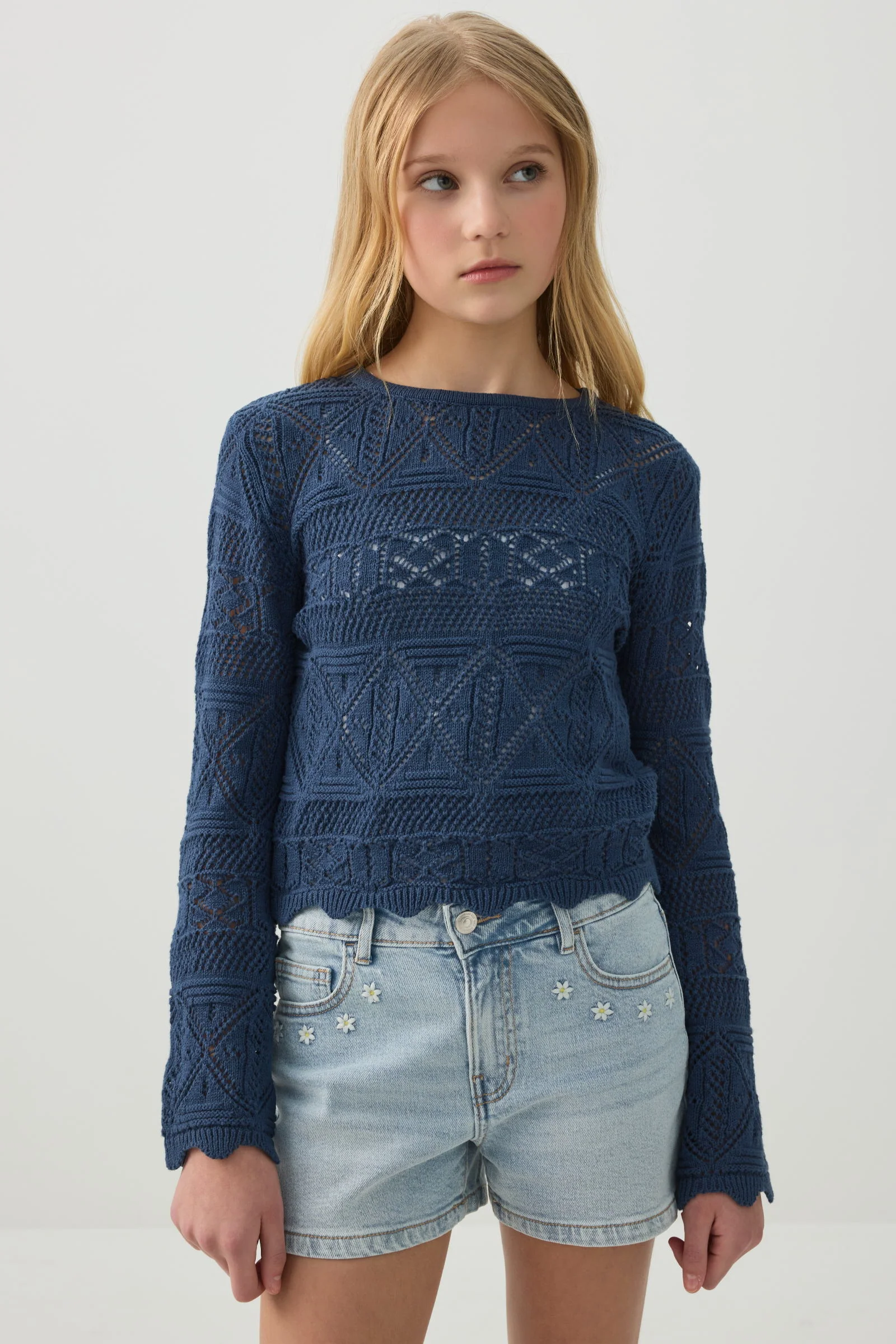 Denim Shorts with Bow Details - Image 3