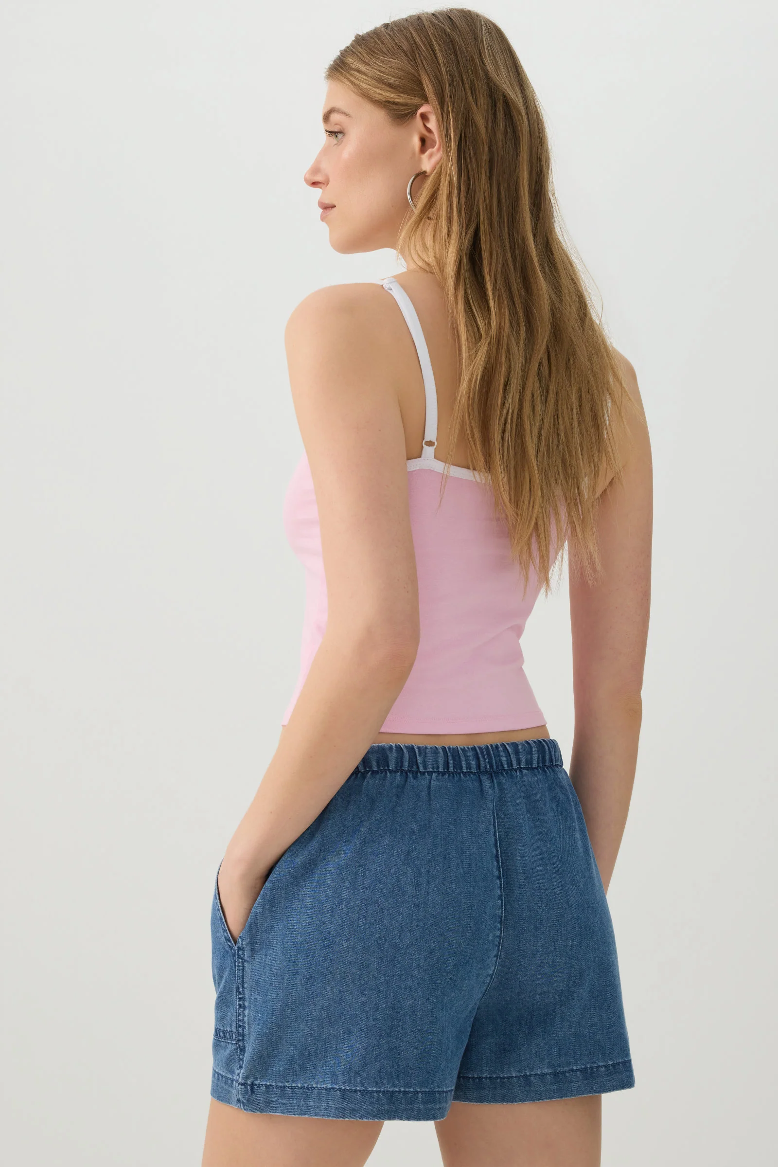Denim Mid Rise Shorts with Patch Pockets - Image 4