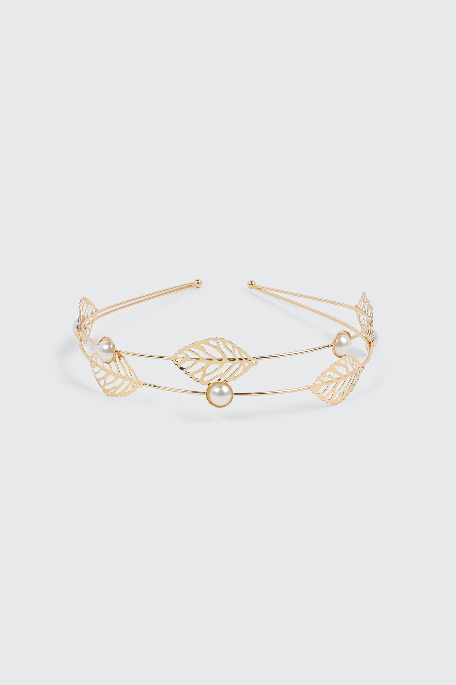 Double Leaf & Pearl Headband - Image 2