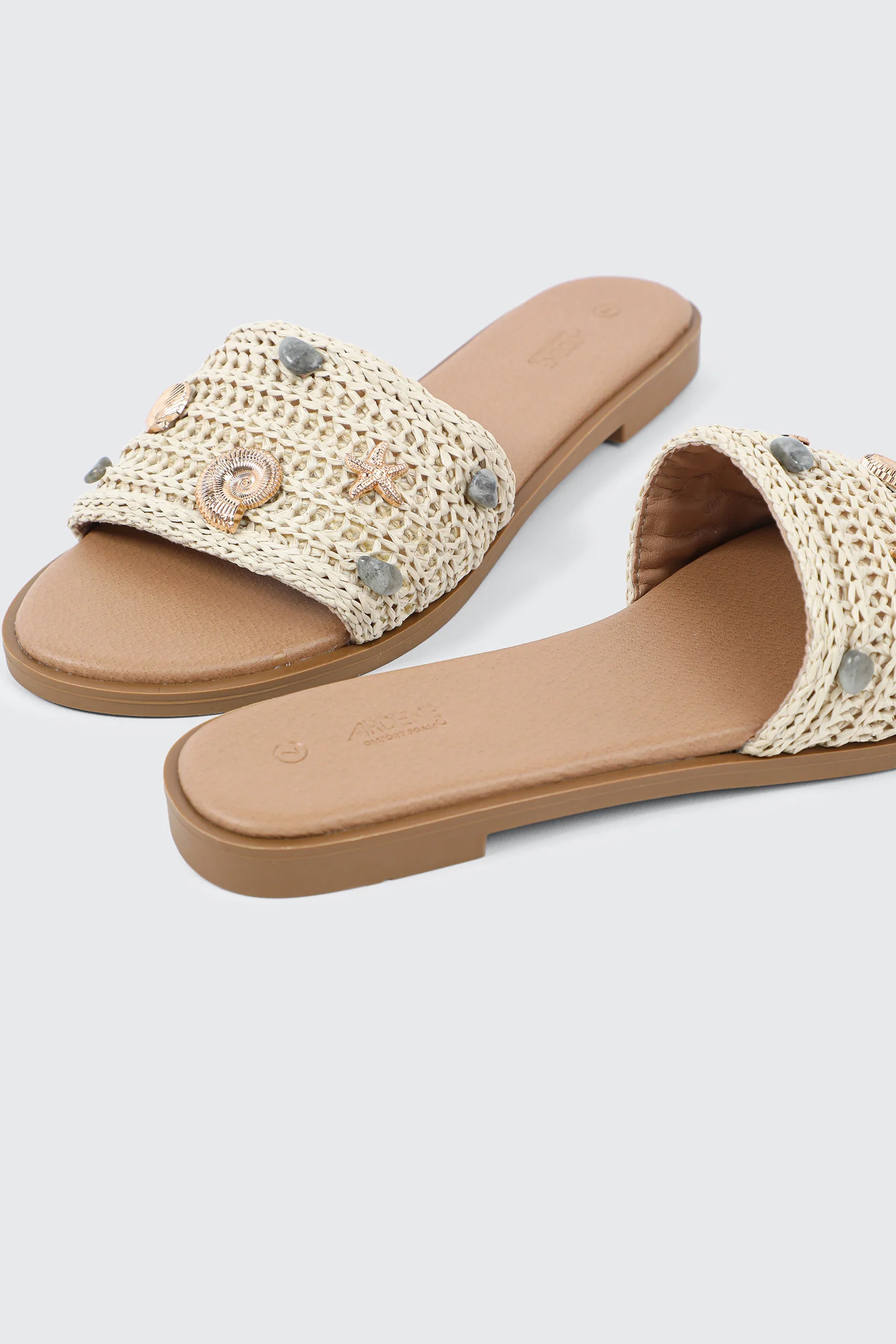 Embellished Raffia Flat Sandals - Image 3