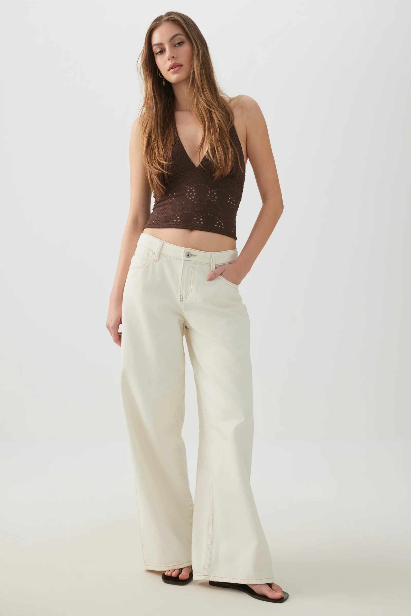 Eyelet Halter Knit Tank Top - Image 3