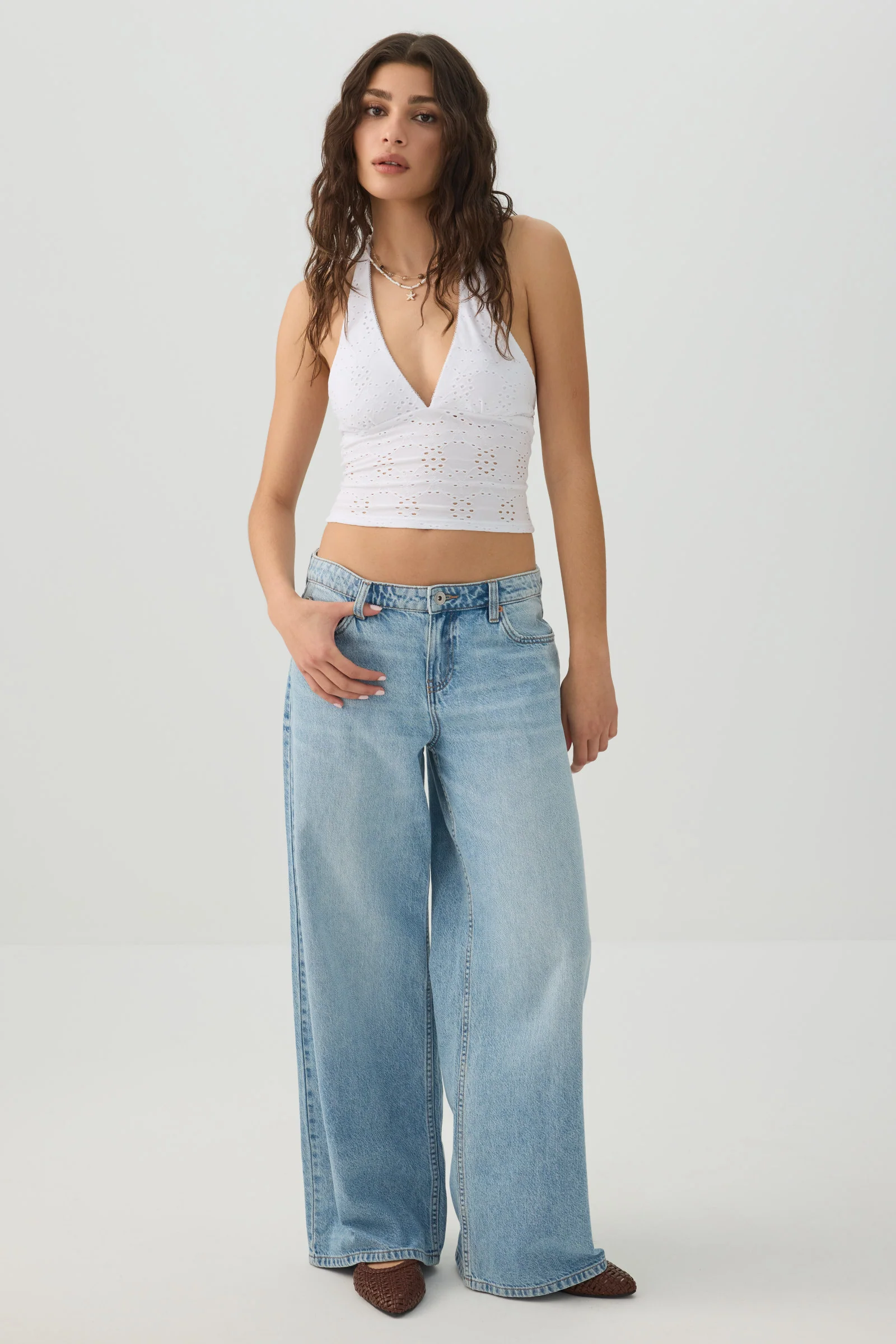 Eyelet Halter Knit Tank Top - Image 3