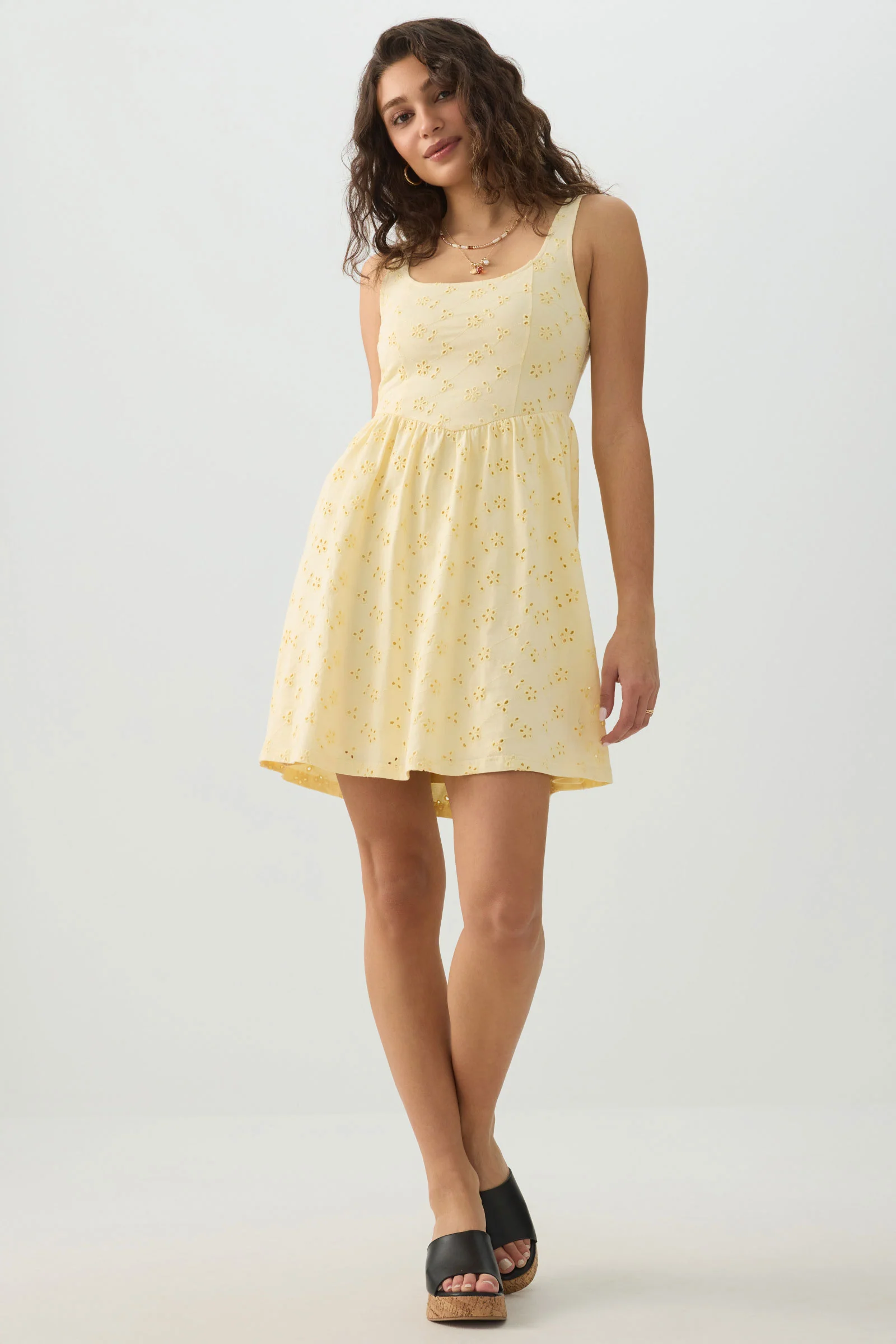 Eyelet Mini Dress with V Waist detail - Image 2