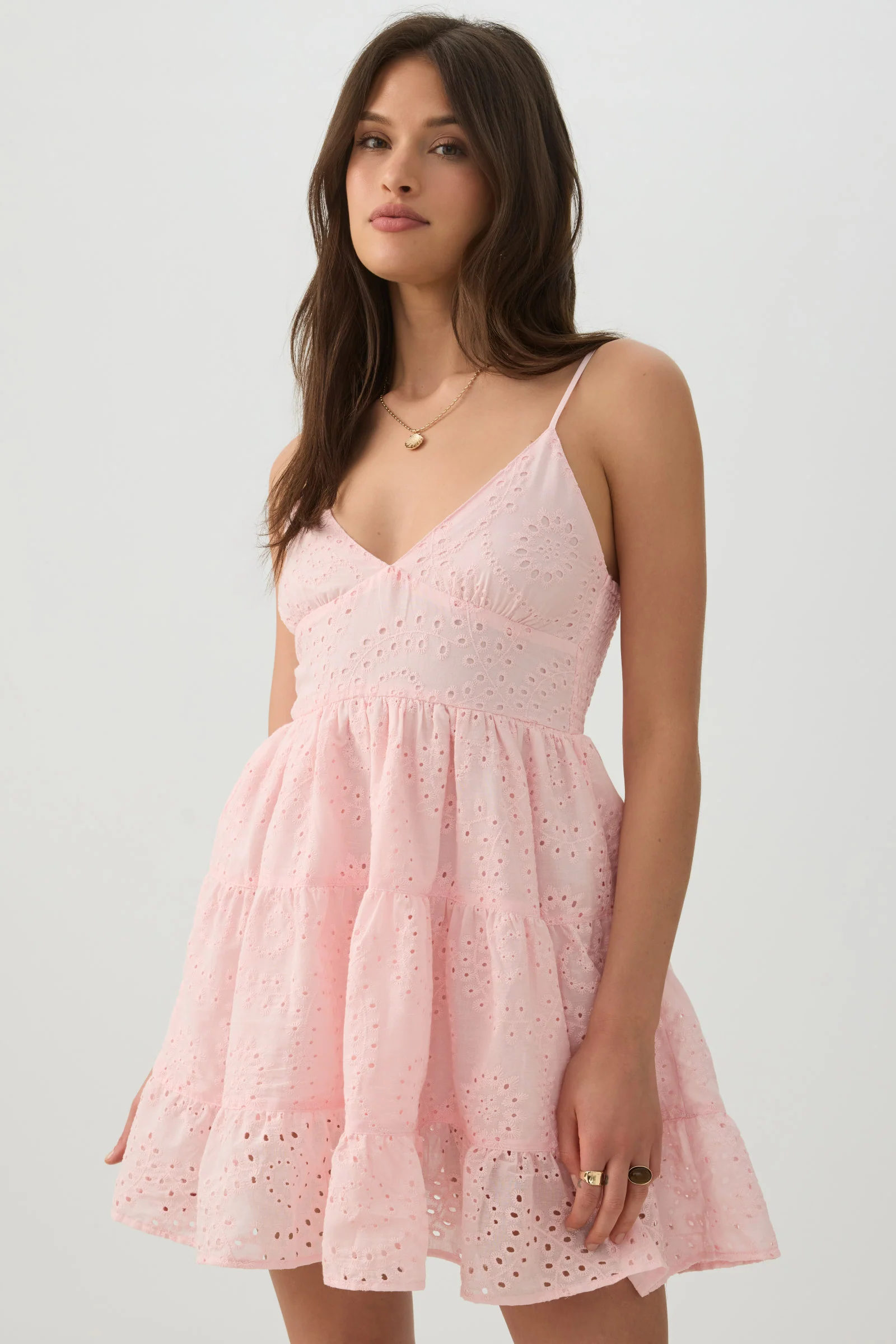 Eyelet Tiered Mini Dress - Image 2