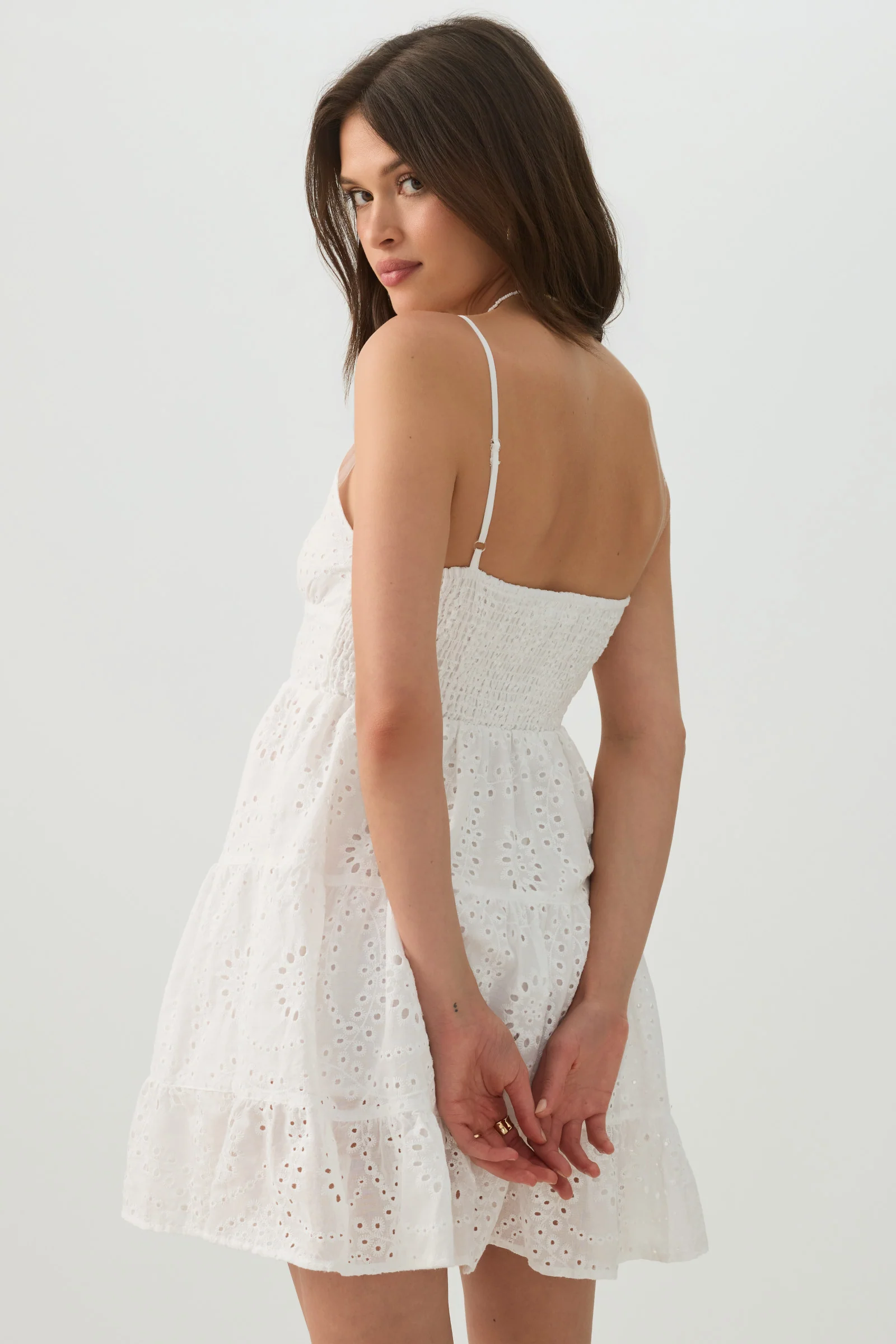 Eyelet Tiered Mini Dress - Image 4