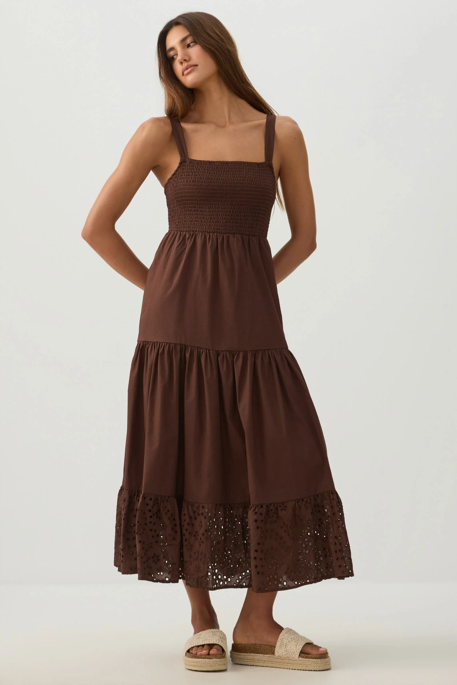 Eyelet Tiered Smocked Maxi Dress - Image 3