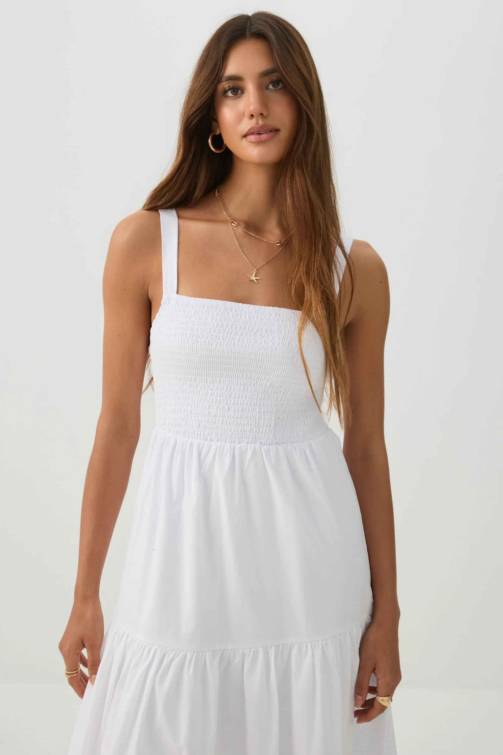 Eyelet Tiered Smocked Maxi Dress - Image 3