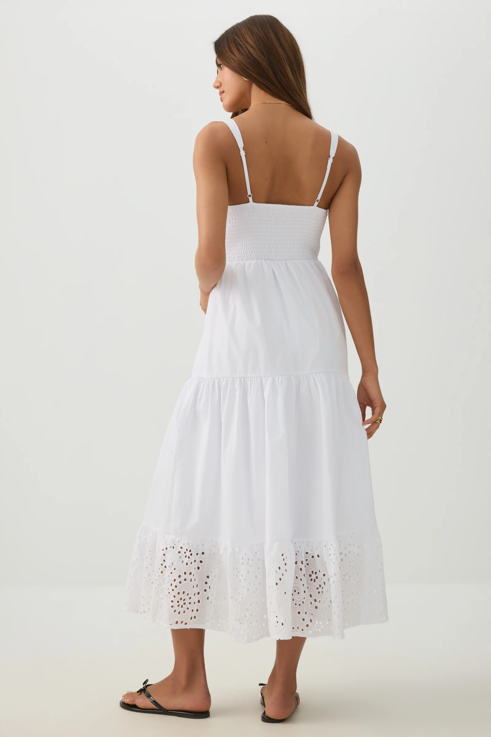Eyelet Tiered Smocked Maxi Dress - Image 4