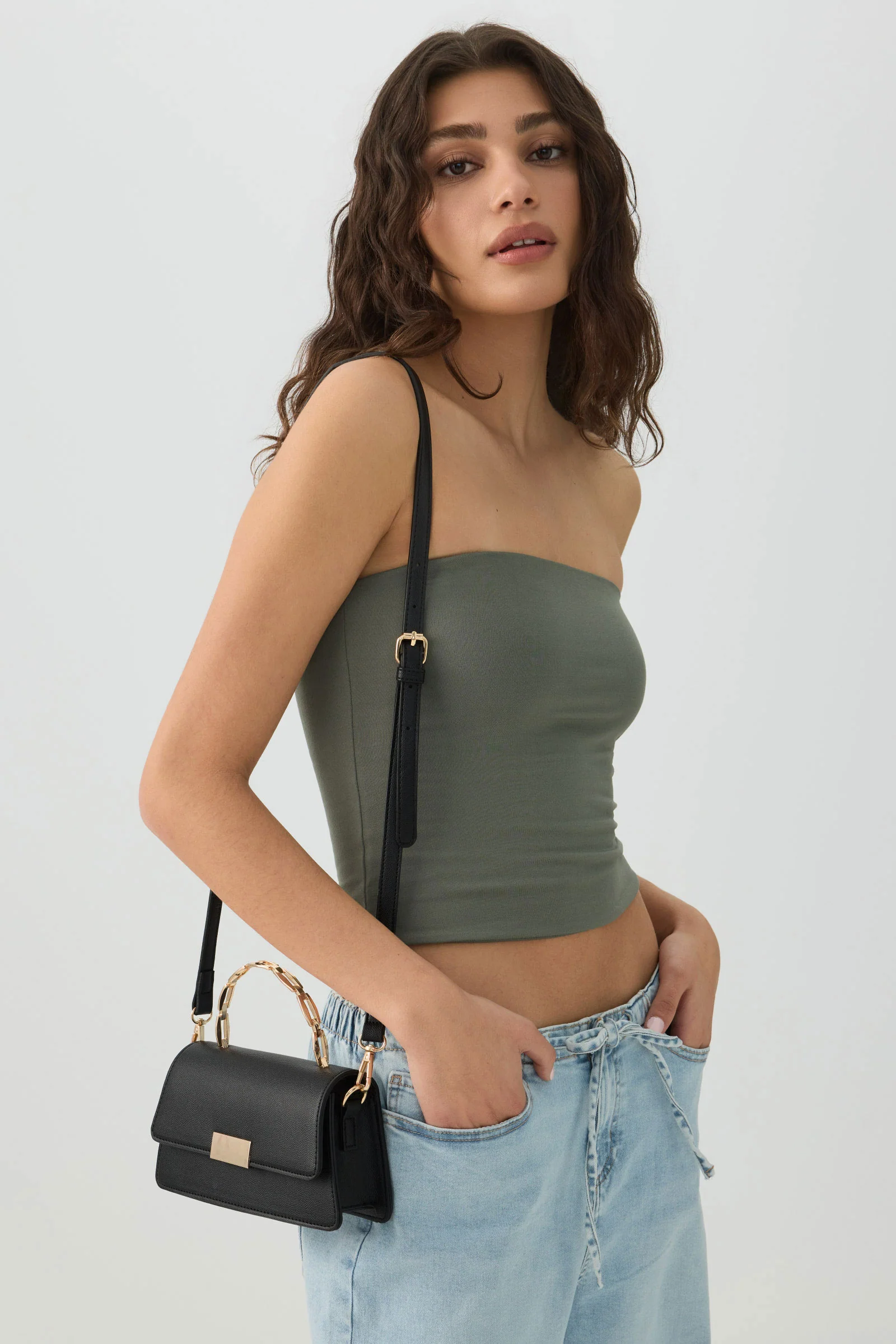 Faux Leather Evening bag with Metal Handle - Image 4