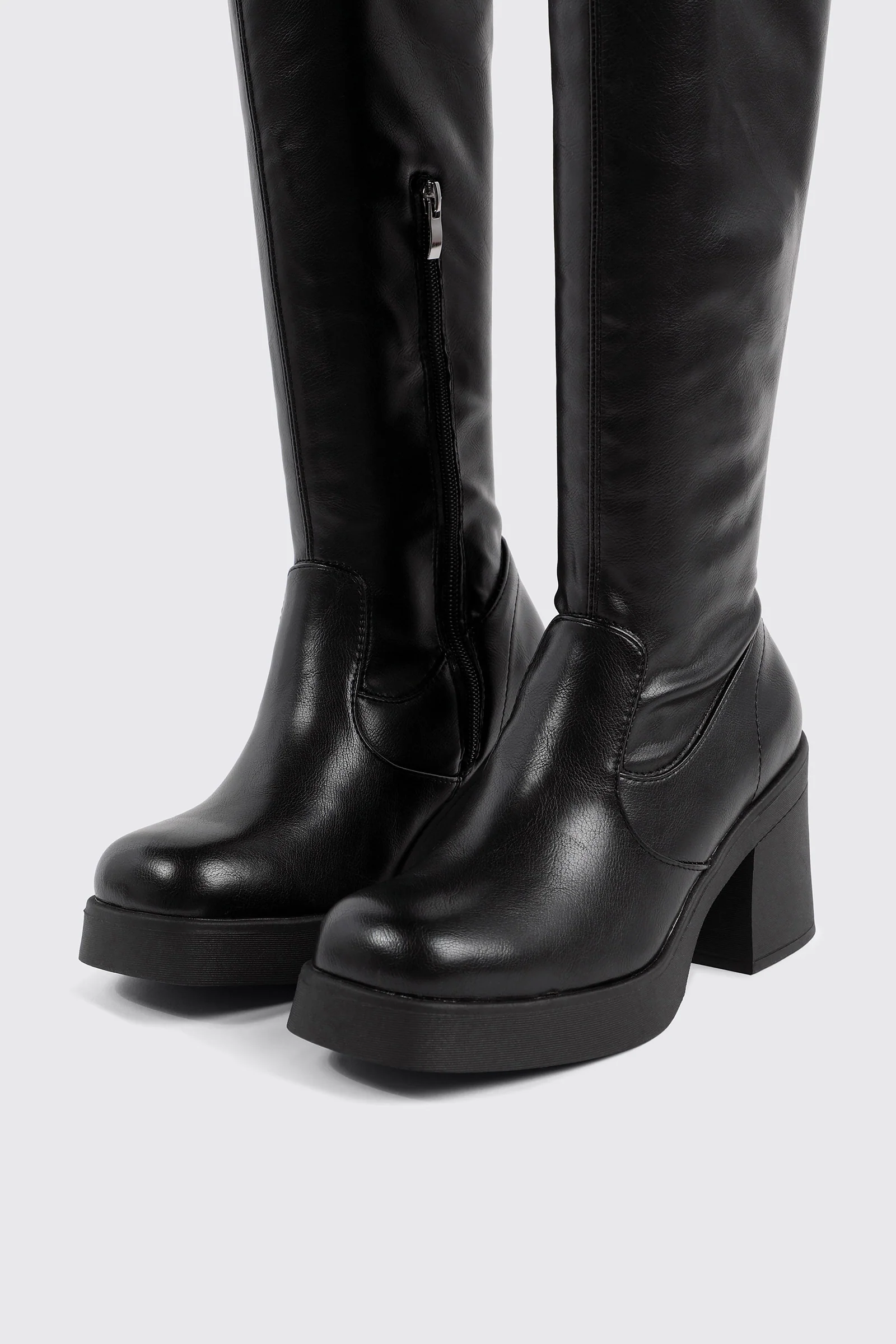 Faux Leather Knee High Boots - Image 5
