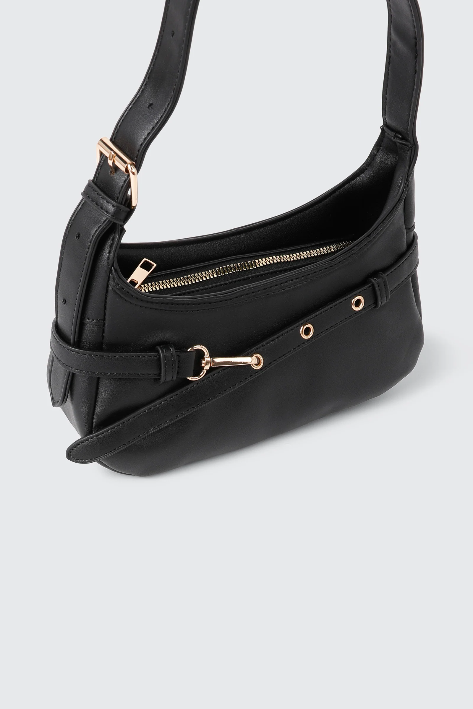 Faux Leather Shoulder Bag with Buckle Strap - Image 3